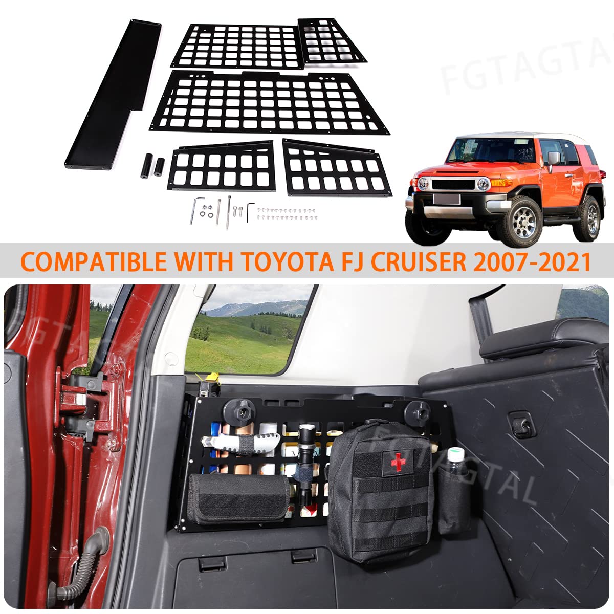 2007-2021 Toyota FJ Cruiser Rear Left Trunk Organizer - Aluminum Alloy Storage Holder for More Cargo Space - Black - Perfect for Camping Gear, Tools & Road Trip Essentials