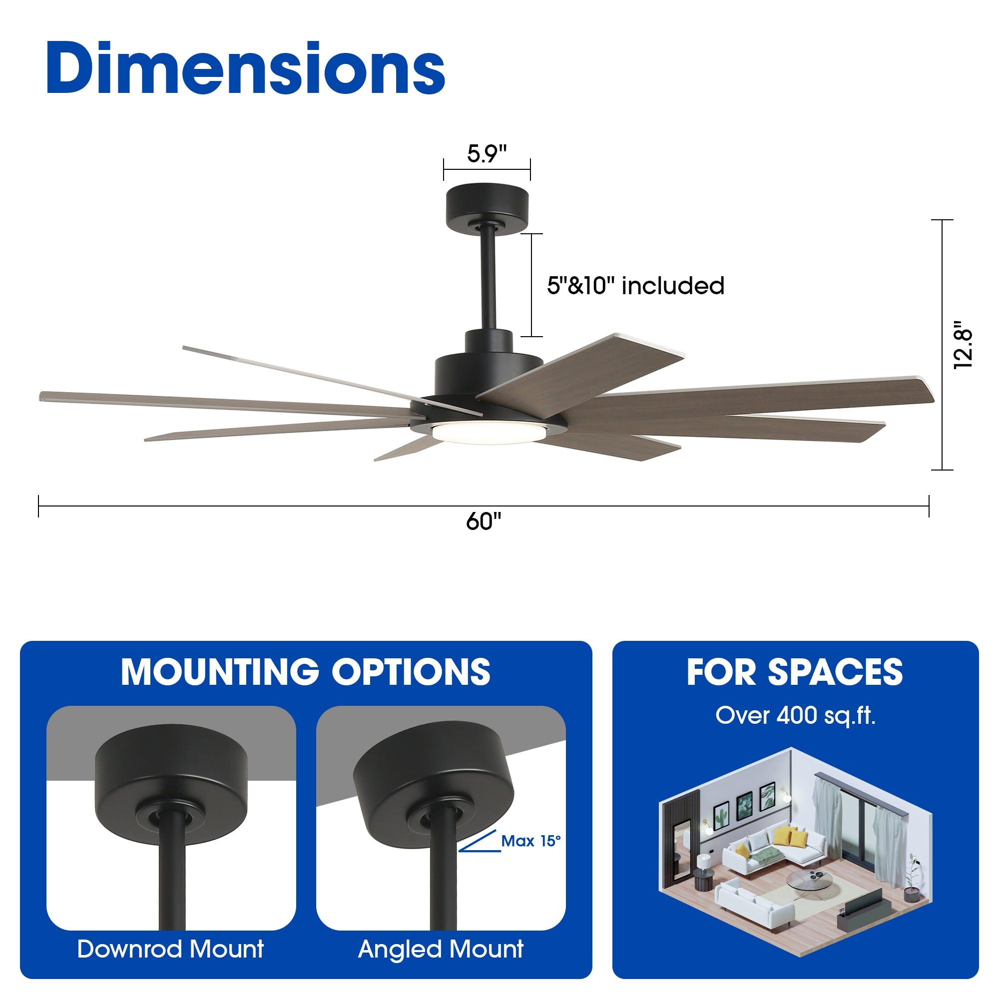 60 DC Motor 8-Blade Modern Ceiling Fan with LED Light & Remote Control - Energy Efficient Quiet Operation for Living Room, Bedroom, and Office