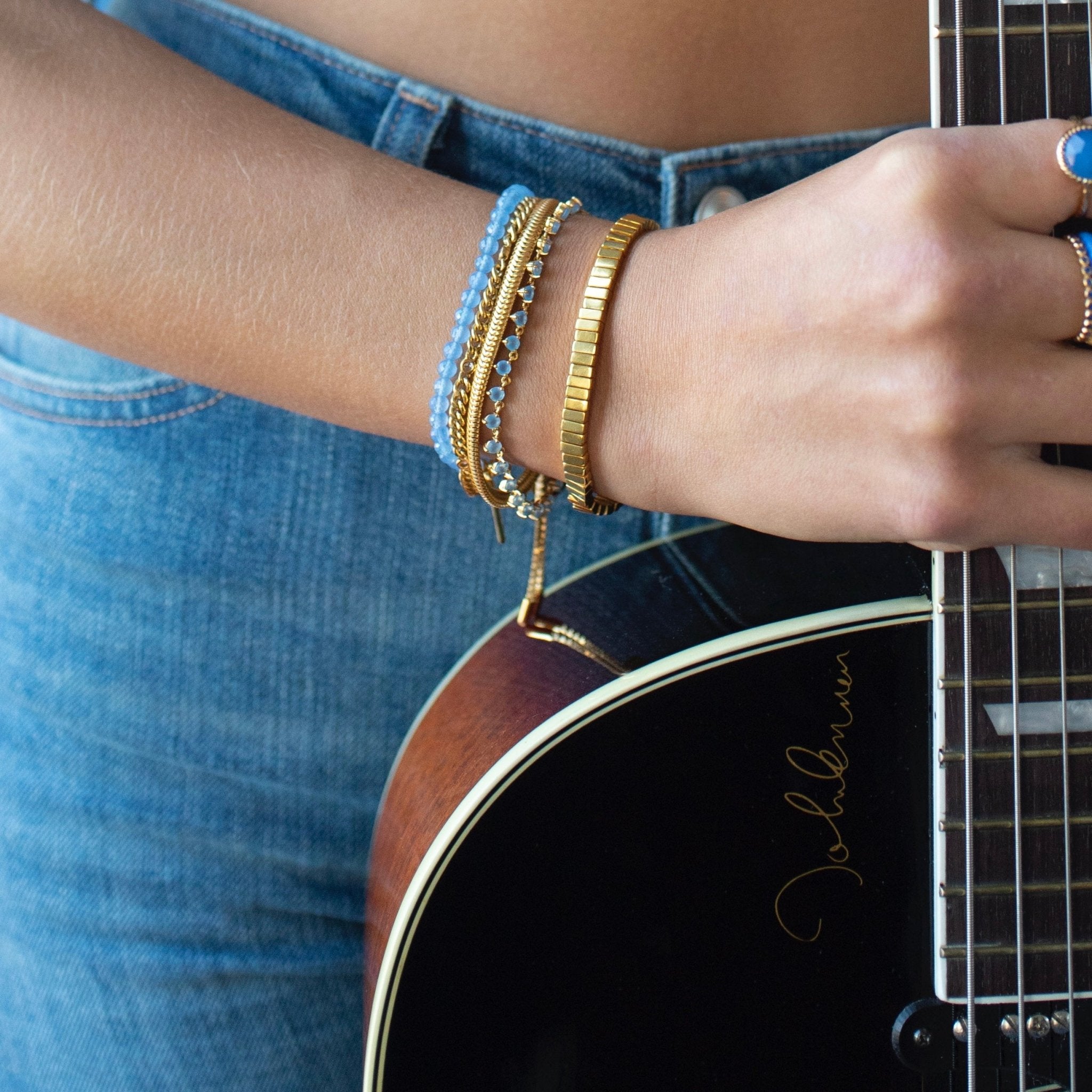 Scattered Love Tennis Bracelet - Denim Blue Onyx Gemstone Jewelry for Women | Perfect for Casual Wear, Parties & Gifts