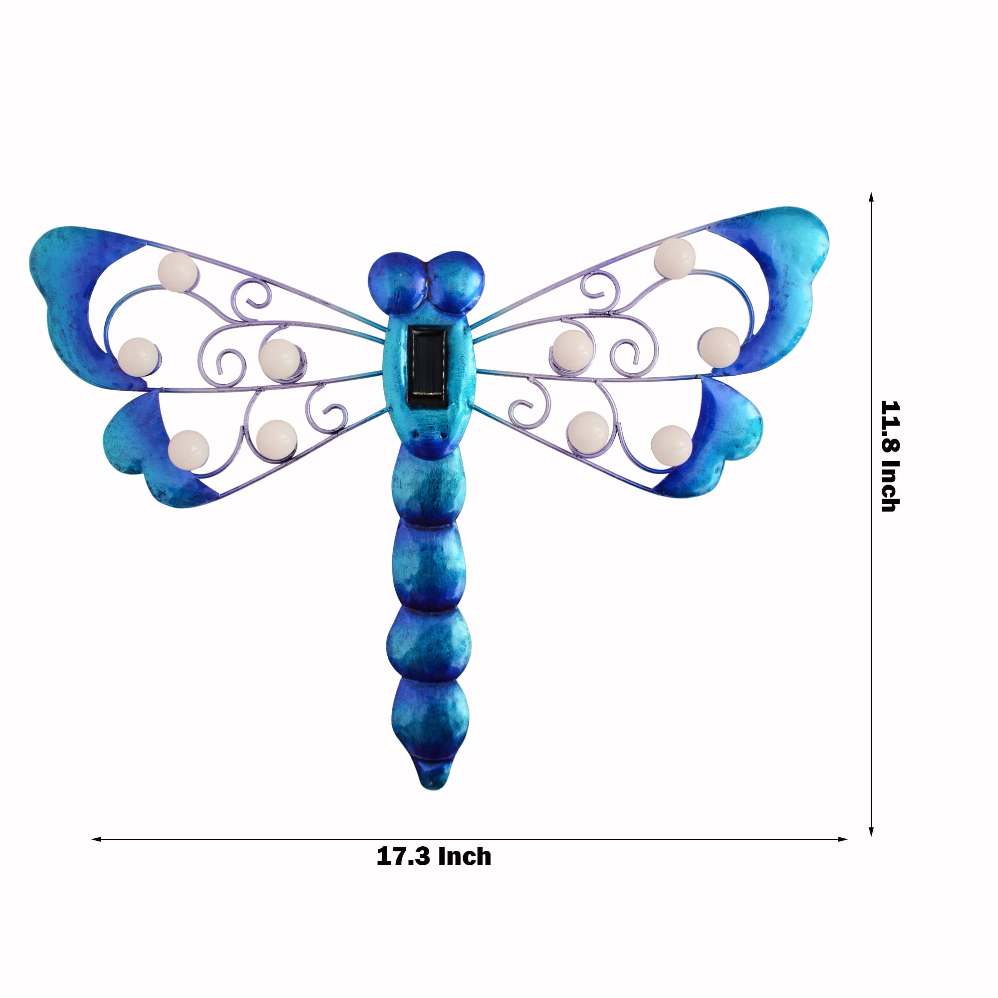 Solar Dragonfly Wall Art - Metal Garden Decor for Patio & Fence