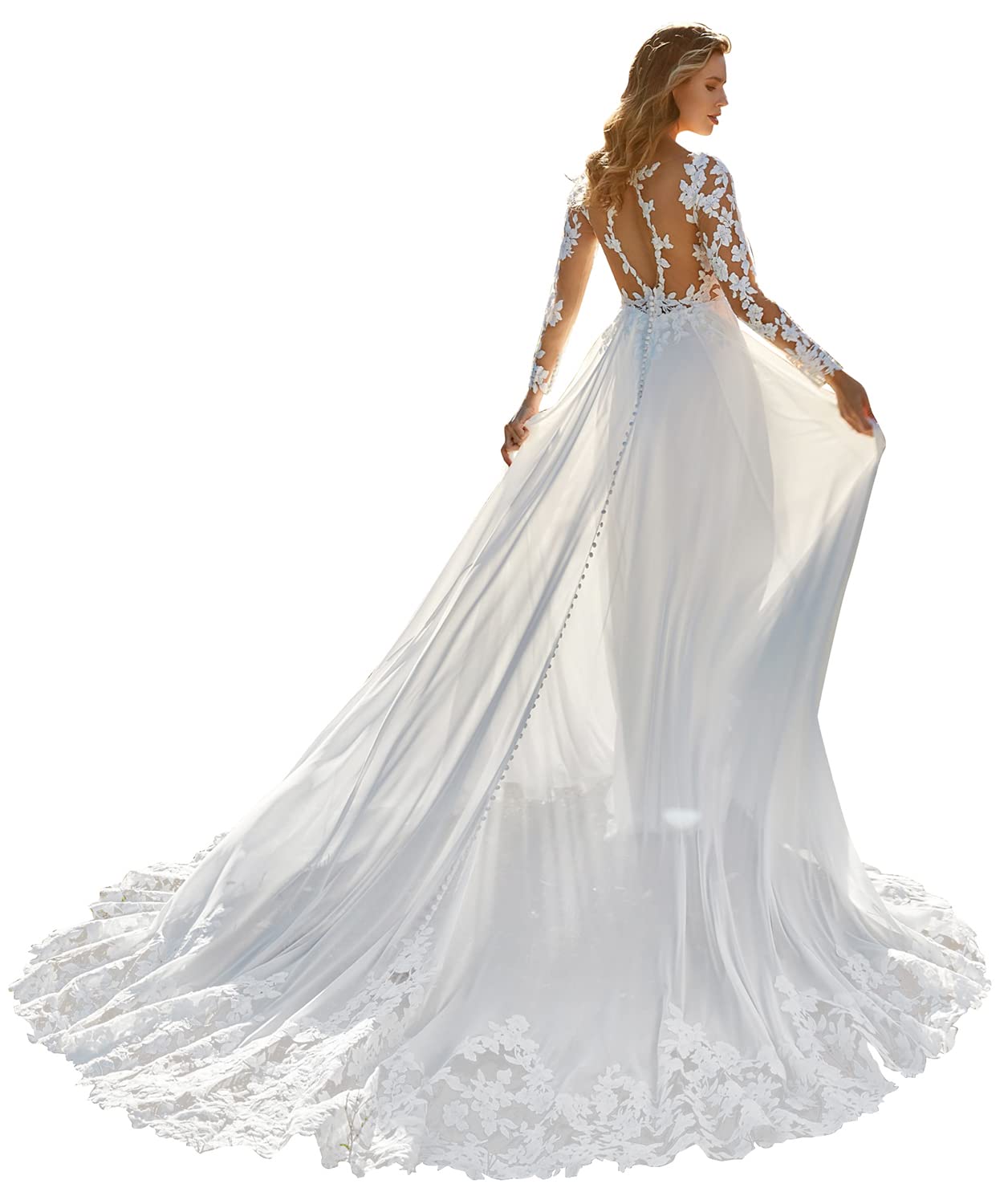 SYYS 2022 Lace Appliqued Off Shoulder Wedding Dress for Bride - Beach Bridal Gown with Elegant Embroidery - Perfect for Beach Weddings, Destination Ceremonies & Romantic Photos