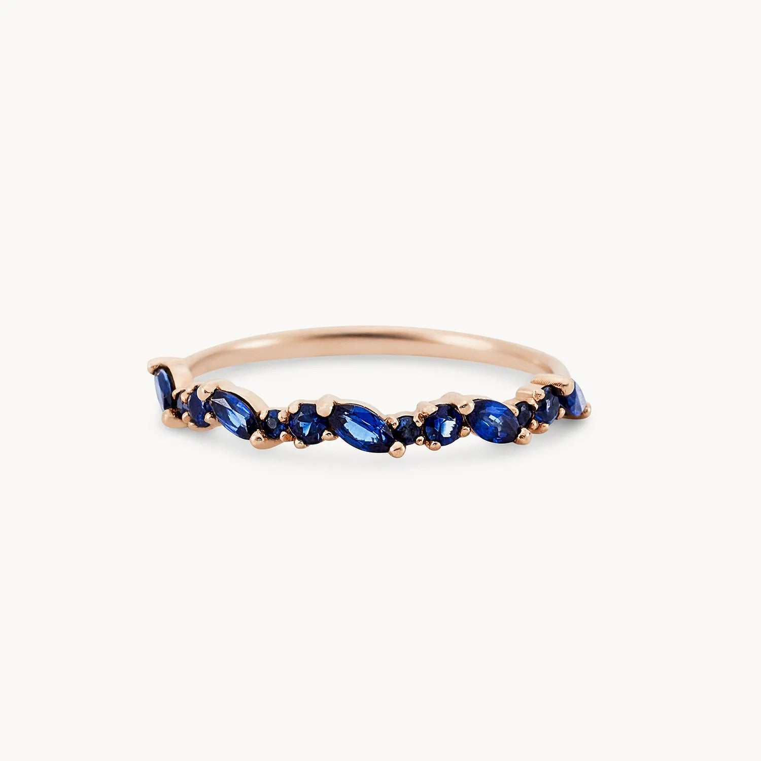 14K Rose Gold Reverie Band with Genuine Blue Sapphire - Elegant Stackable Ring for Women, Perfect for Weddings, Anniversaries & Everyday Wear