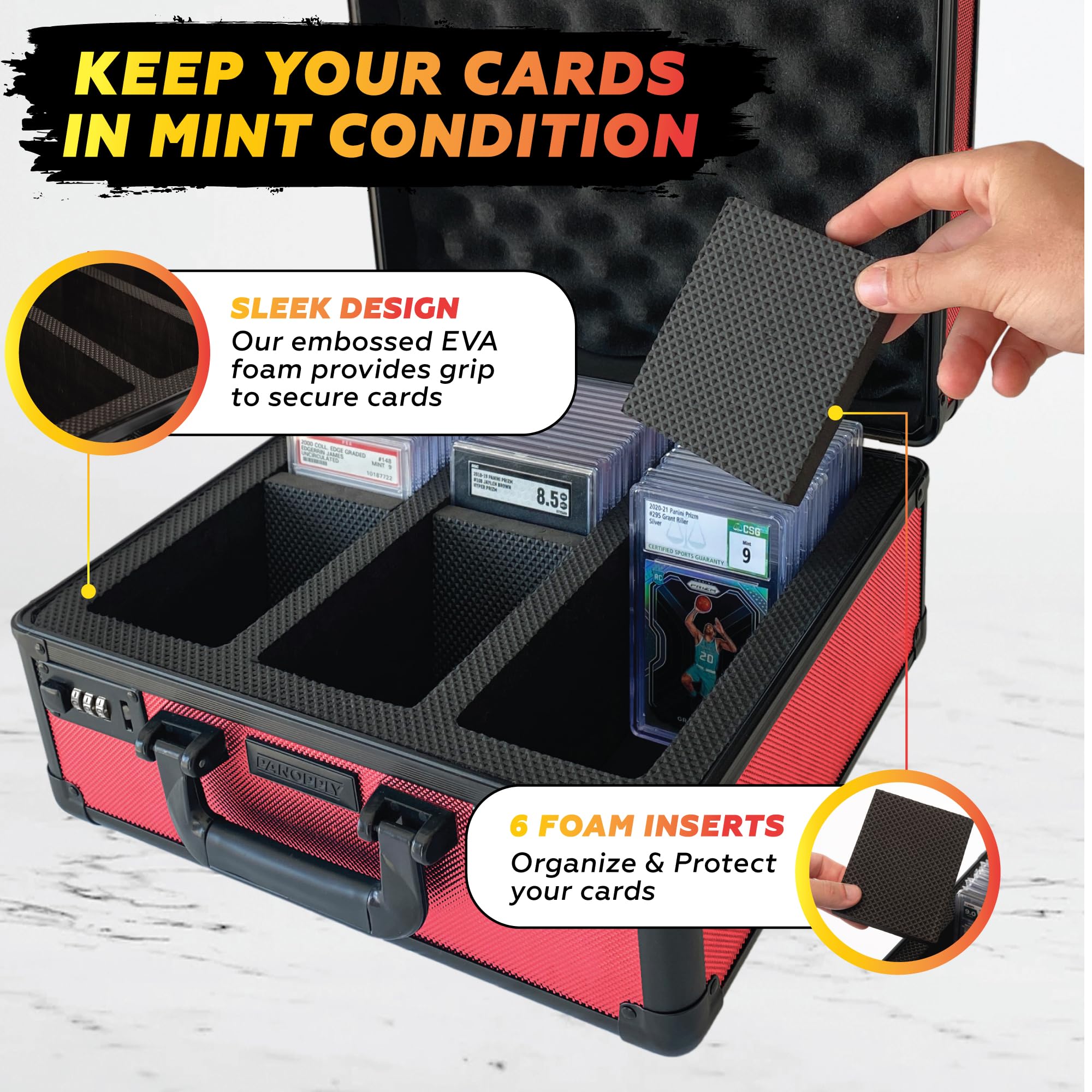 PANOPPLY 120+ 3-Row PSA Graded Card Storage Box - Baseball & Sports Card Holder Case for PSA Slab Protection | Perfect for Collectors, Trading Card Organization & Display (Red)