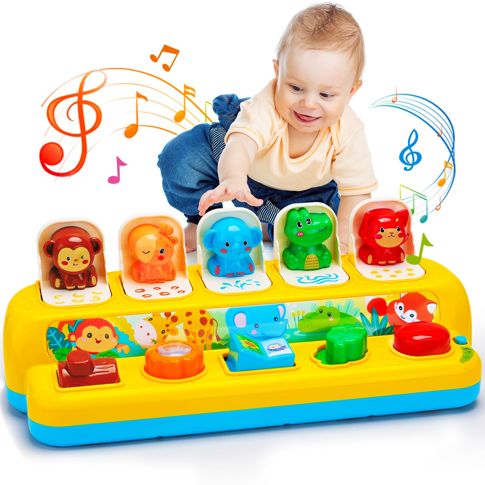 Interactive Pop-Up Animal Toys with Music & Light - Montessori Learning Toys for Babies 1-2 Years - Perfect Gift for Toddlers' Early Development