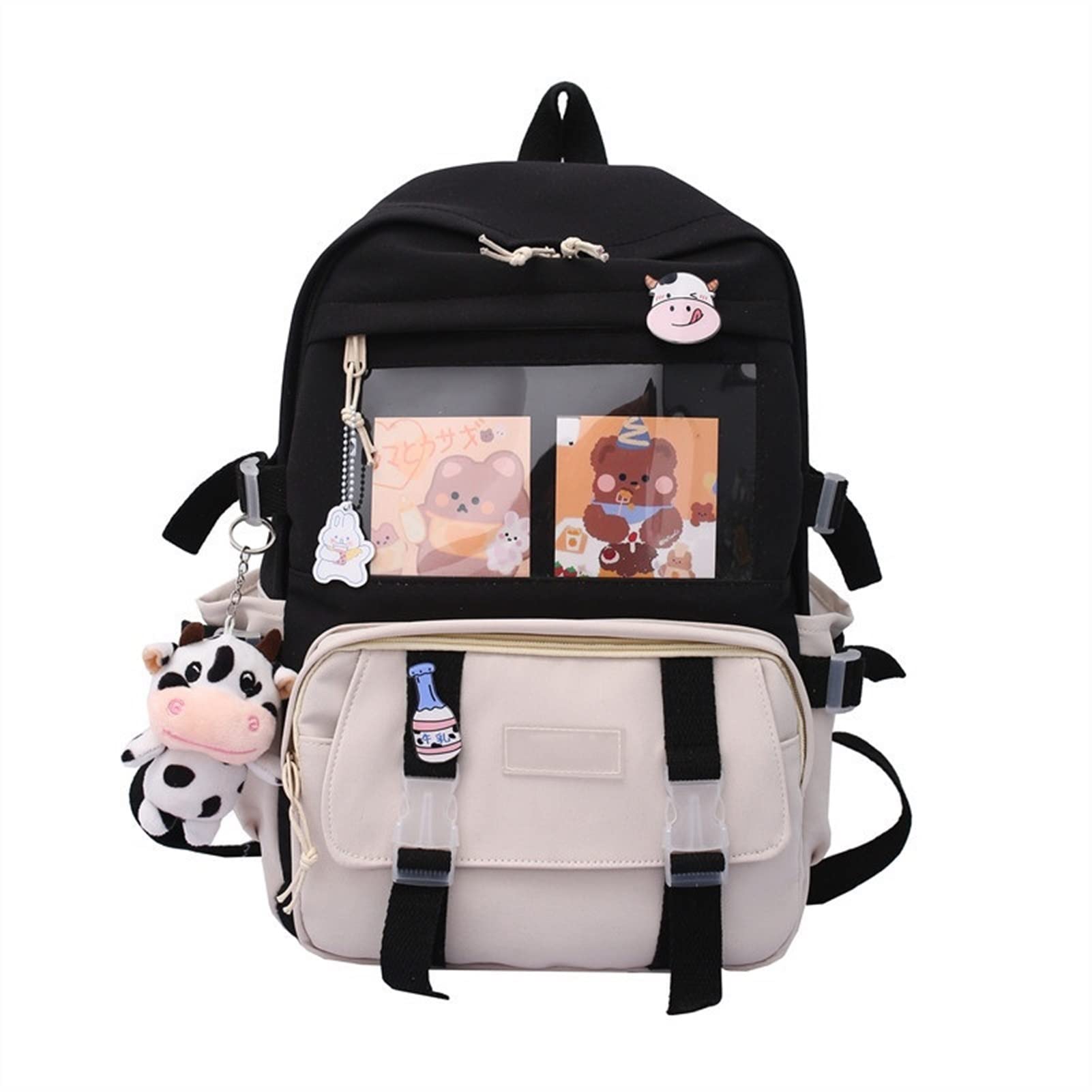 STUSOO Kawaii Backpack With Pins - Cute Aesthetic School Backpack for Girls & Teens, Lightweight Laptop Backpack with Pins - Perfect for College, Work, Travel & Everyday Use (Black)