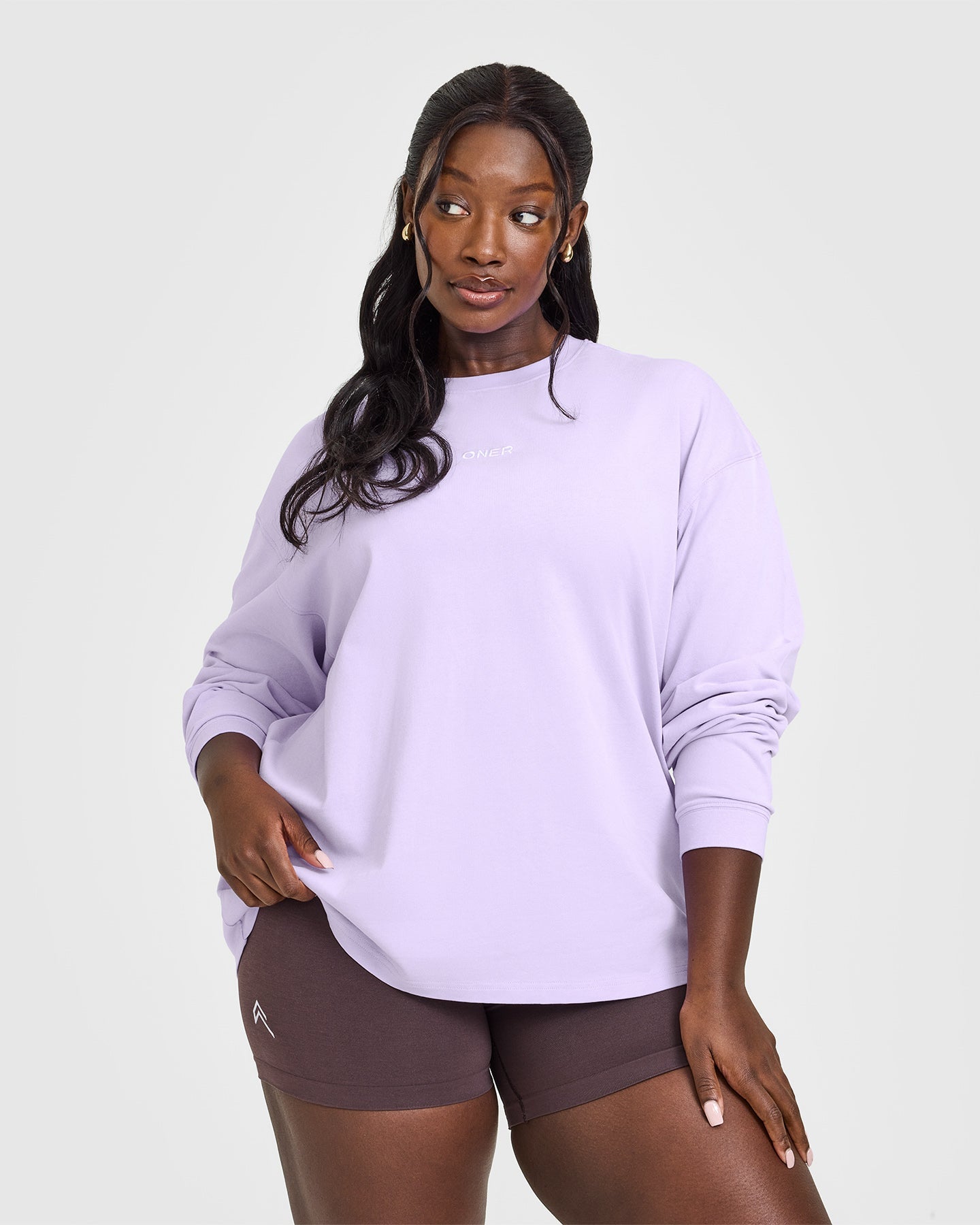 Oversized Washed Long Sleeve T-Shirt for Women - Soft Lavender Purple Top | Casual Loungewear, Streetwear & Layering Essential