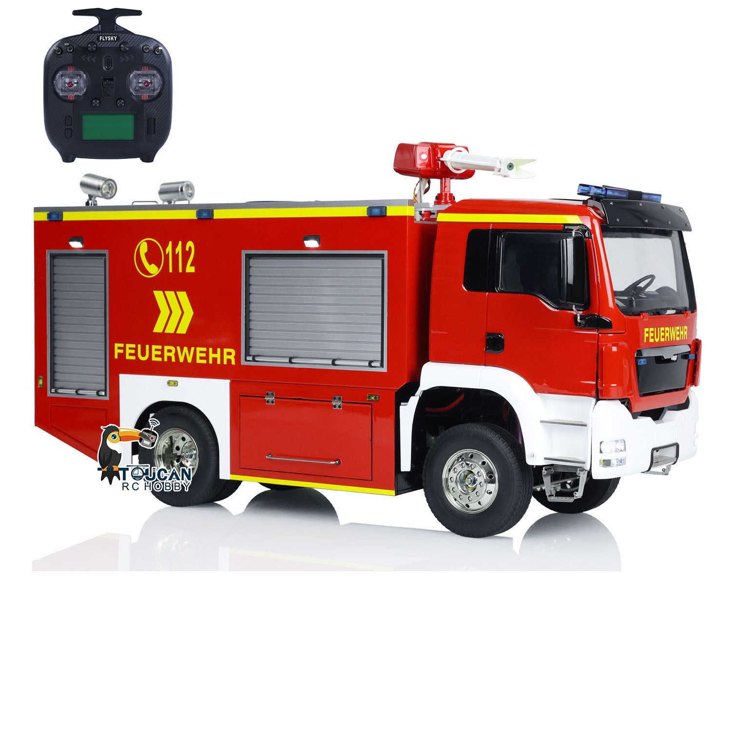 1:14 Scale 4x2 RC Fire Fighting Truck with 2-Speed Transmission, Sound & Light System - Ready-to-Run Remote Control Fire Engine for Kids & Adults - Perfect for Emergency Rescue Play, STEM Learning, and Collector Display