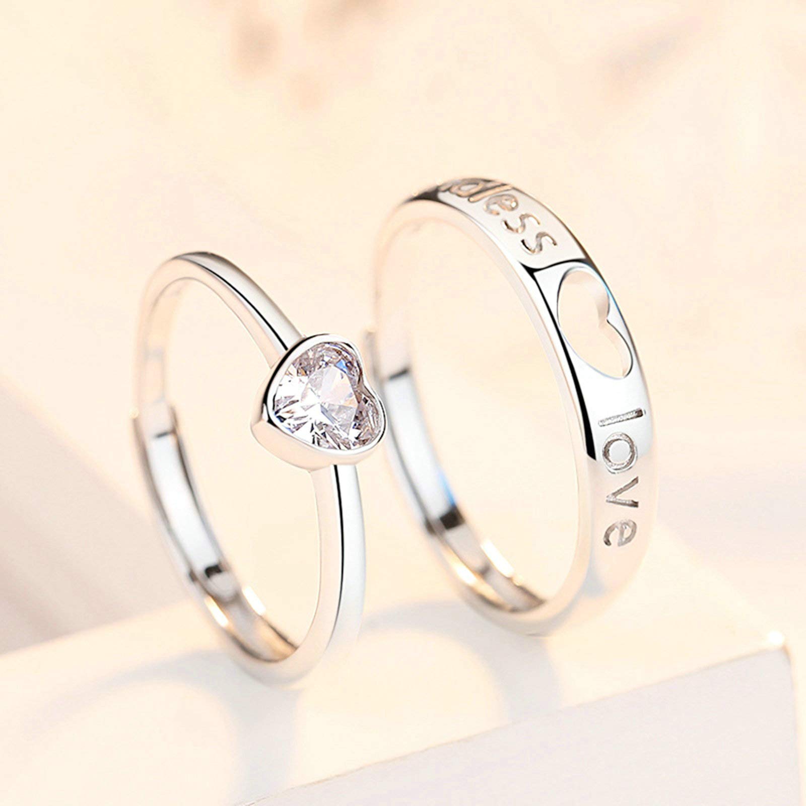 Gualiy Sterling Silver Couple Rings - Endless Love Matching Heart Cubic Zirconia Wedding Band & Engagement Ring Set for Him & Her | Perfect for Anniversaries, Proposals, and Romantic Gifts