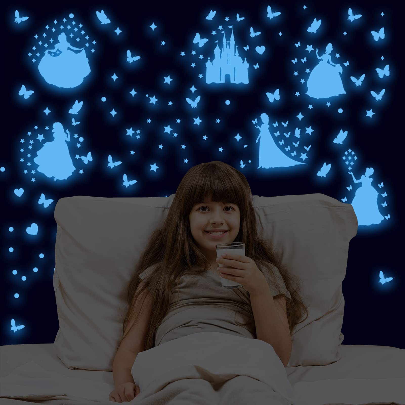 Glow in The Dark Star Wall Stickers - Self-Adhesive Nursery Decor for Girls, Fluorescent Wall Decals, Princess Castle Wall Art for Baby Room - Perfect for Bedroom, Kids Room & Playroom Decorations