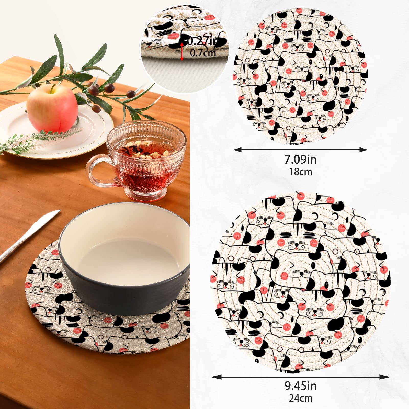 Cute Tabby Cat Pot Holders & Trivets Set of 2 - Heat Resistant Kitchen Trivets for Hot Dishes, Pans & Bowls - Funny Cartoon Cotton Woven Hot Pads - Perfect for Kitchen Decor & Gift Giving