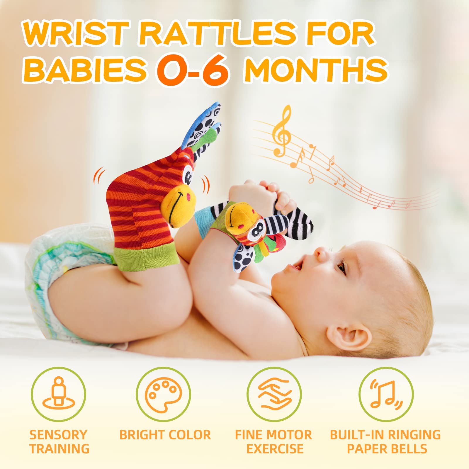 Soft Baby Wrist Rattles & Socks Set - Sensory Toys for 0-6 Months - Perfect Newborn Gift for Playtime & Learning