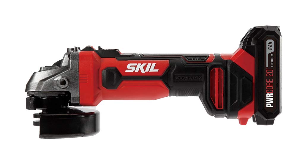 Skil 20V 4-1/2 Inch Cordless Angle Grinder with 2.0Ah PWRCore 20 Lithium Battery & Charger - AG290202 - Perfect for Metal Cutting, Grinding, and DIY Projects