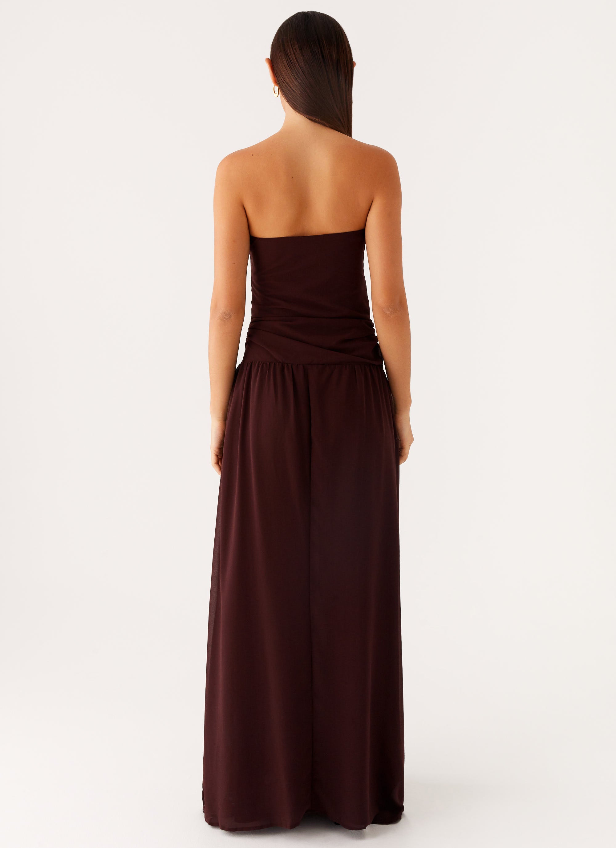 Covia Strapless Maxi Dress for Women - Dark Chocolate Long Formal Evening Gown for Weddings, Parties & Special Occasions