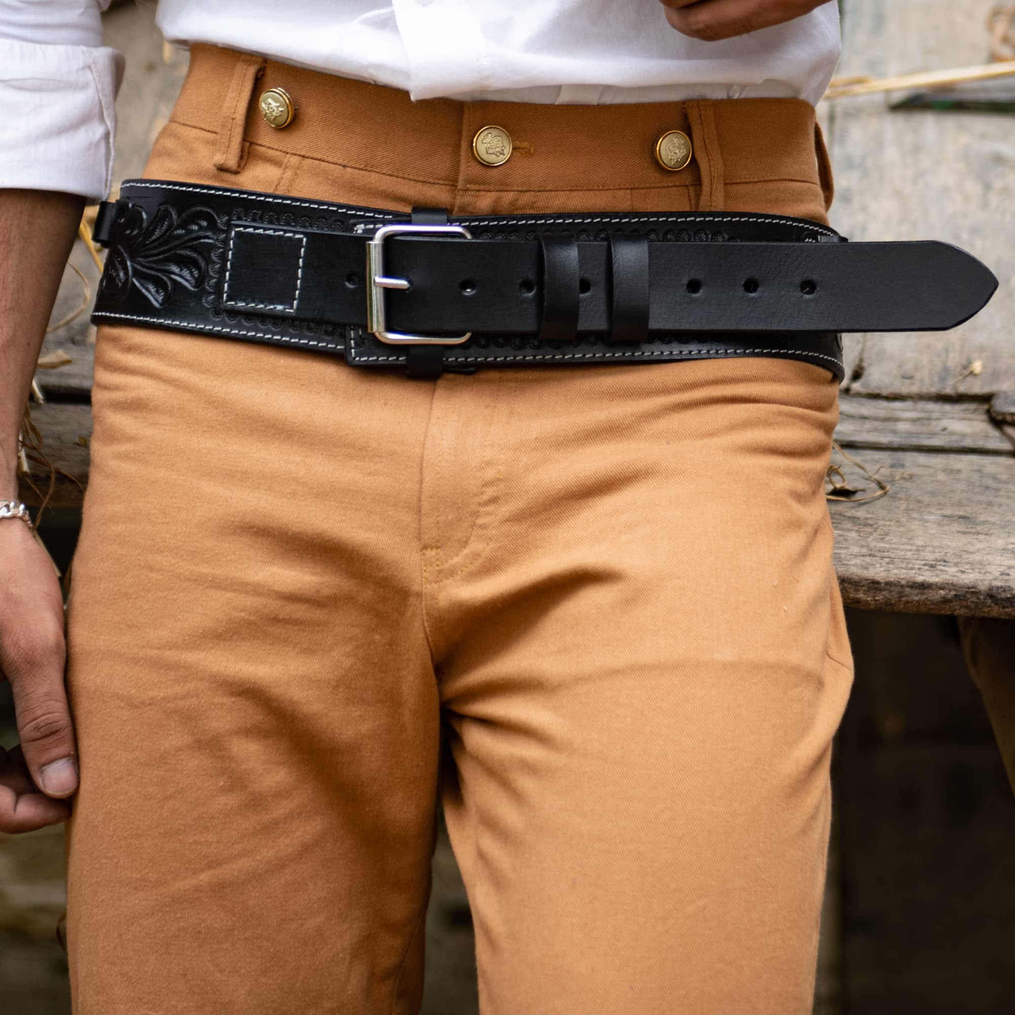 Hulara Full Grain Buff Leather 45 Colt Cartridge Belt - Cowboy Shotgun Belt for .44/.45 Ammo - Heavy Duty Leather Gun Belt for Men - Perfect for Western Shooting, Hunting & Cowboy Action Events