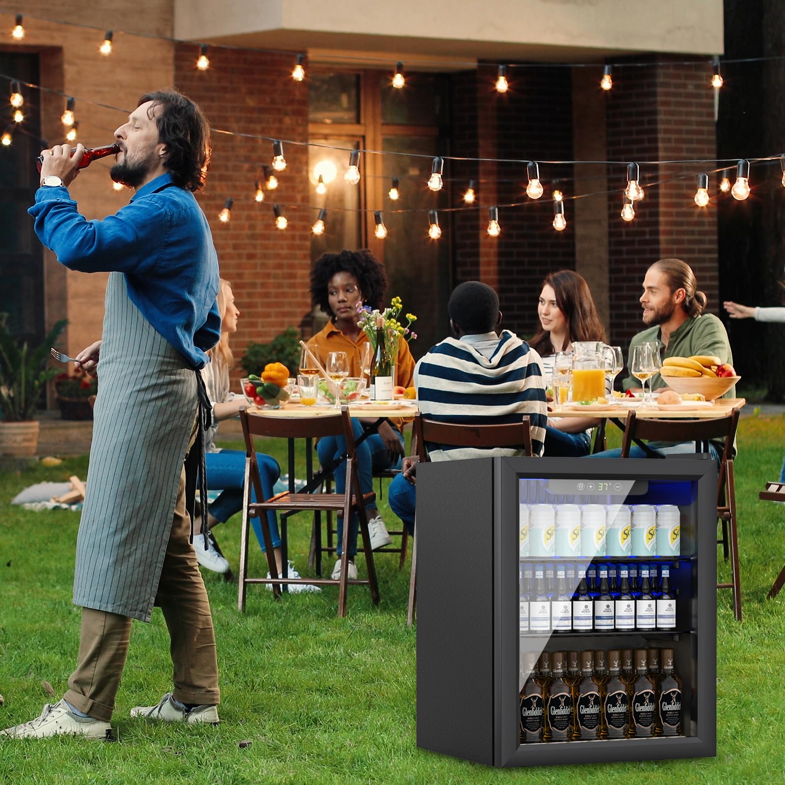 1.7 Cu.ft Beverage Refrigerator Cooler - 72 Can Mini Fridge with Glass Door & Adjustable Temperature Control for Soda, Beer, Wine - Perfect for Office, Bar, Home or Party Use with Removable Shelves