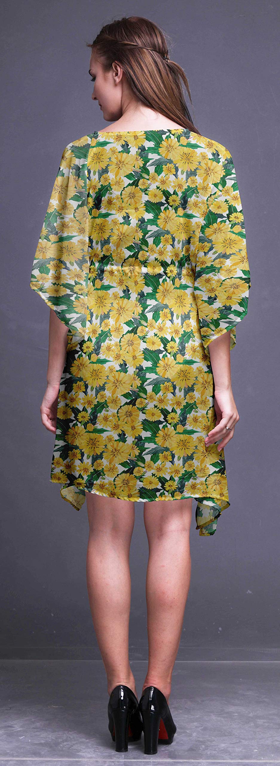 Bimba Women's Short Caftan Midi Dress - Beach Cover Up Swimwear, Boho Kaftan Tunic for Poolside, Vacation & Summer Outfits