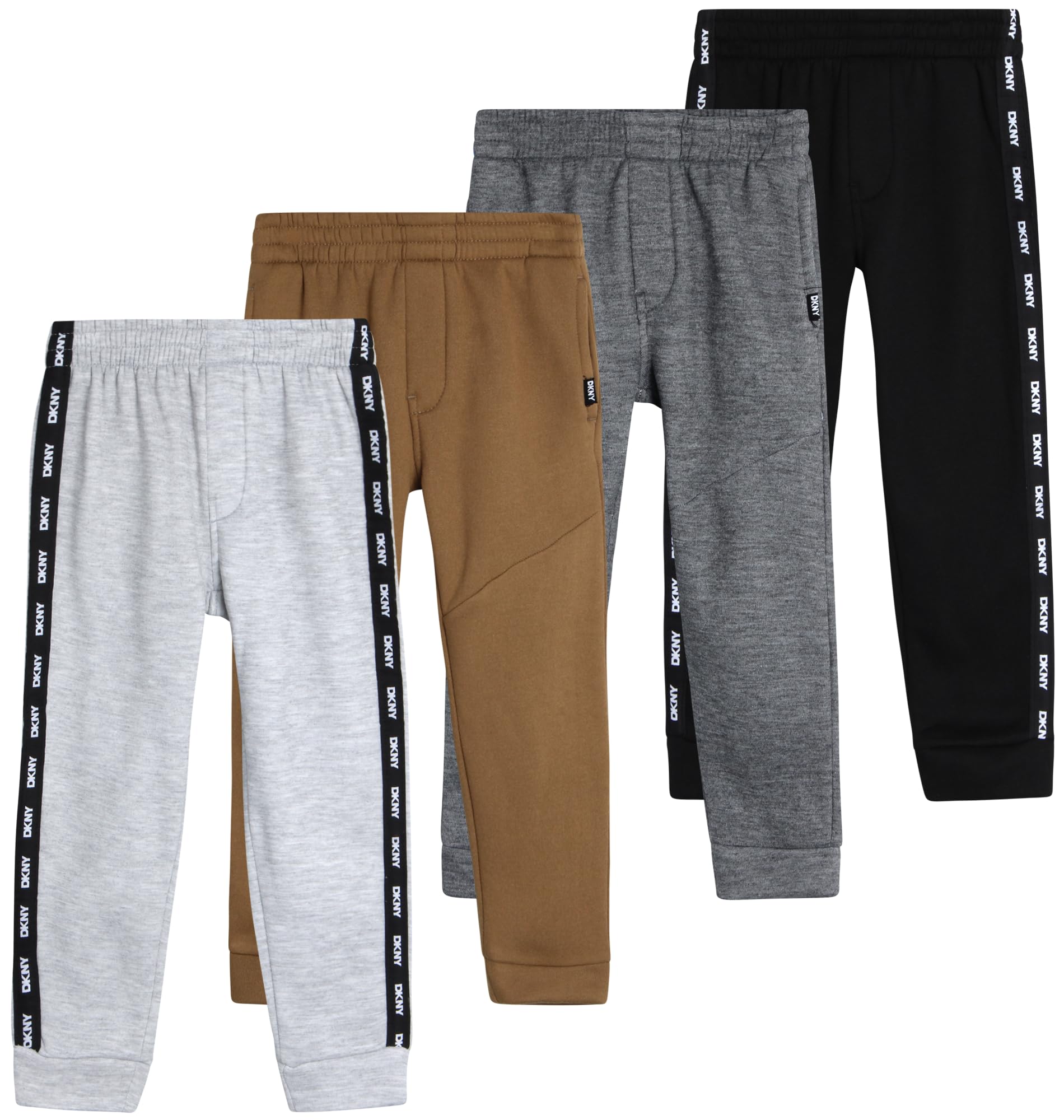 DKNY Toddler Boys' Fleece Jogger Pants 4-Pack - Soft Athletic Sweatpants for Active Play, Sizes 2T-7 | Perfect for Playdates, Daycare & Outdoor Adventures