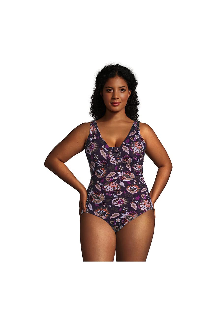 Lands' End Women's Slender Grecian Tummy Control Chlorine Resistant One Piece Swimsuit - Slimming Bathing Suit for Swimming, Beach & Poolside Relaxation