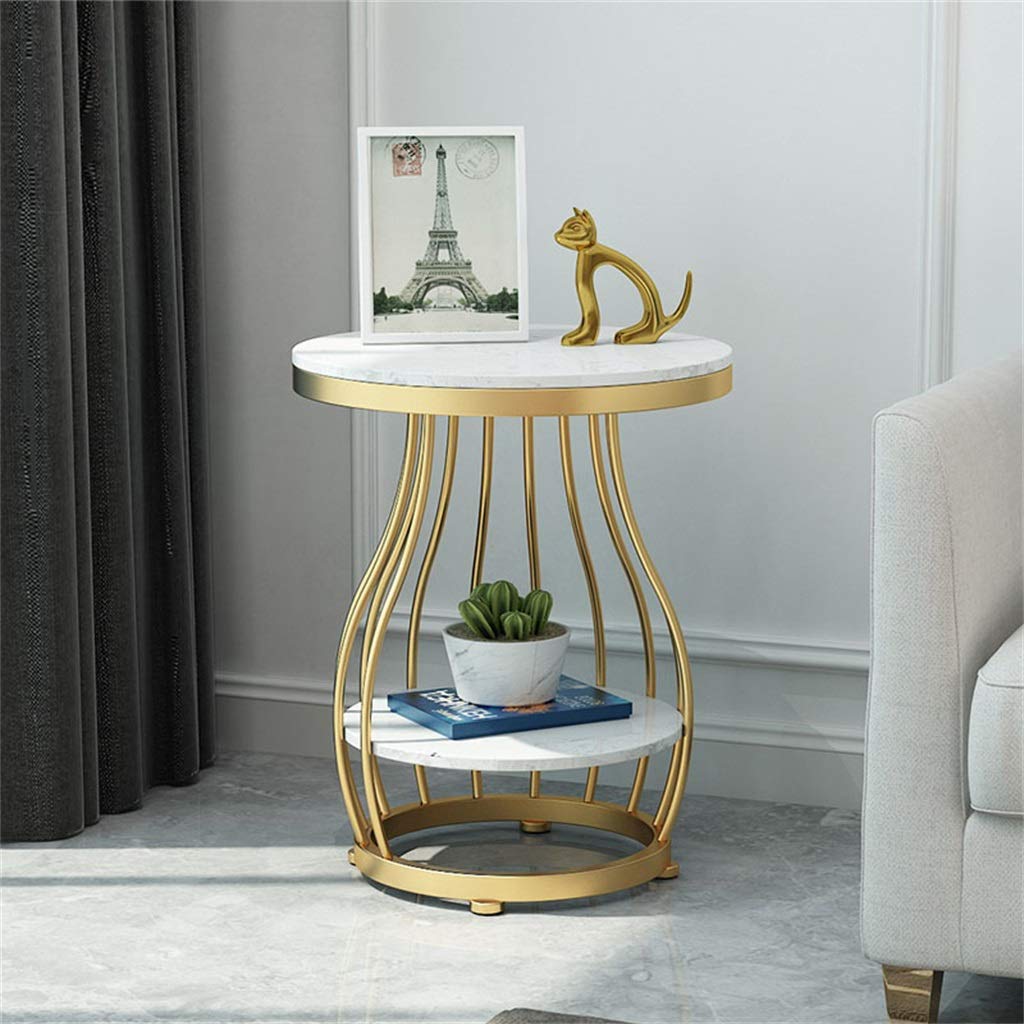 White Marble Coffee Table with Storage Shelf - 2-Tier Modern Side Table for Living Room, Bedroom, Office & Balcony - Elegant Console & End Table with Storage Space for Home Decor & Organization