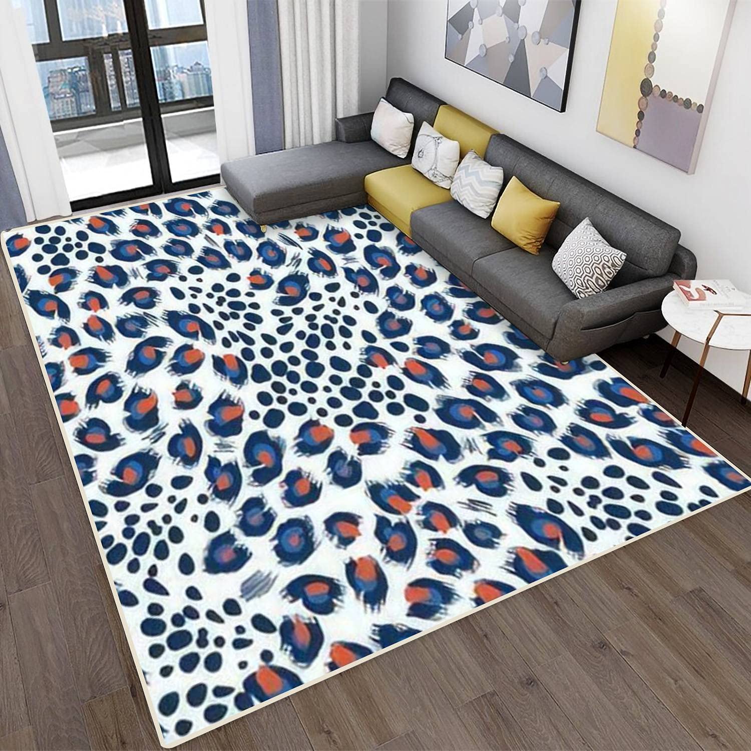 Modern Abstract Leopard Print Area Rugs - Stain Resistant Non-Slip Carpet for Living Room, Bedroom, Kitchen & Bathroom - Soft Rectangular Home Decor Mat for Cozy Spaces & High Traffic Areas