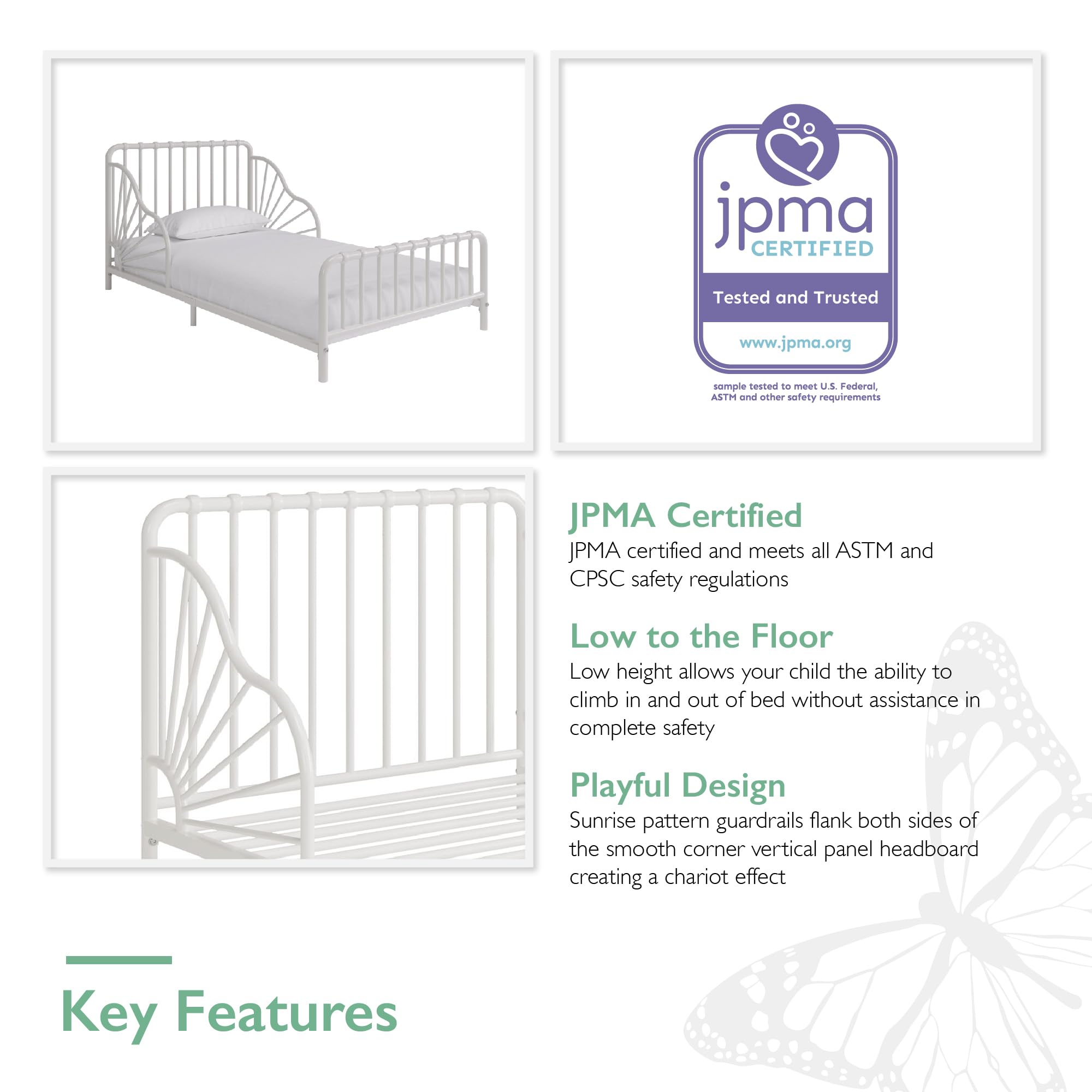 Little Seeds Quinn Whimsical Metal Toddler Bed - White Nursery Furniture for Kids Room, Perfect for Toddler Transition from Crib to Big Kid Bed