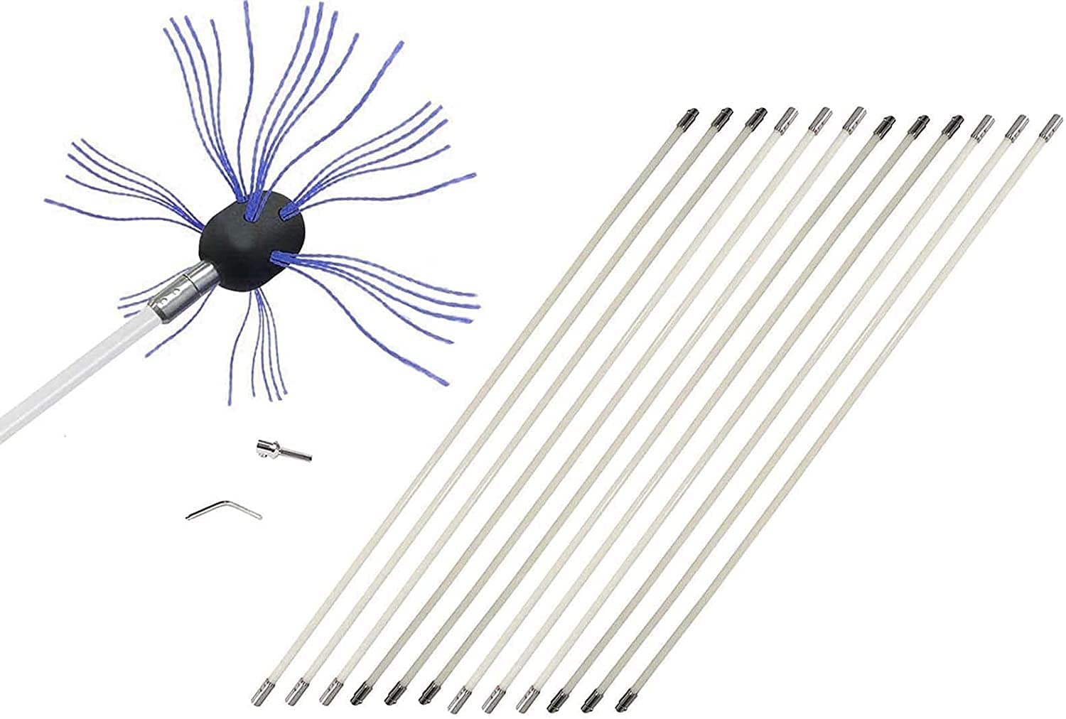 QDY Rotary Chimney Cleaning Brush Kit - Fireplace Flue Sweep Cleaner with Flexible 6/8/10/12 Rods & Drill Attachment | Professional Chimney Brush System for Efficient Soot Removal (12m) | Perfect for Home Fireplace Maintenance & Wood Stove Cleaning