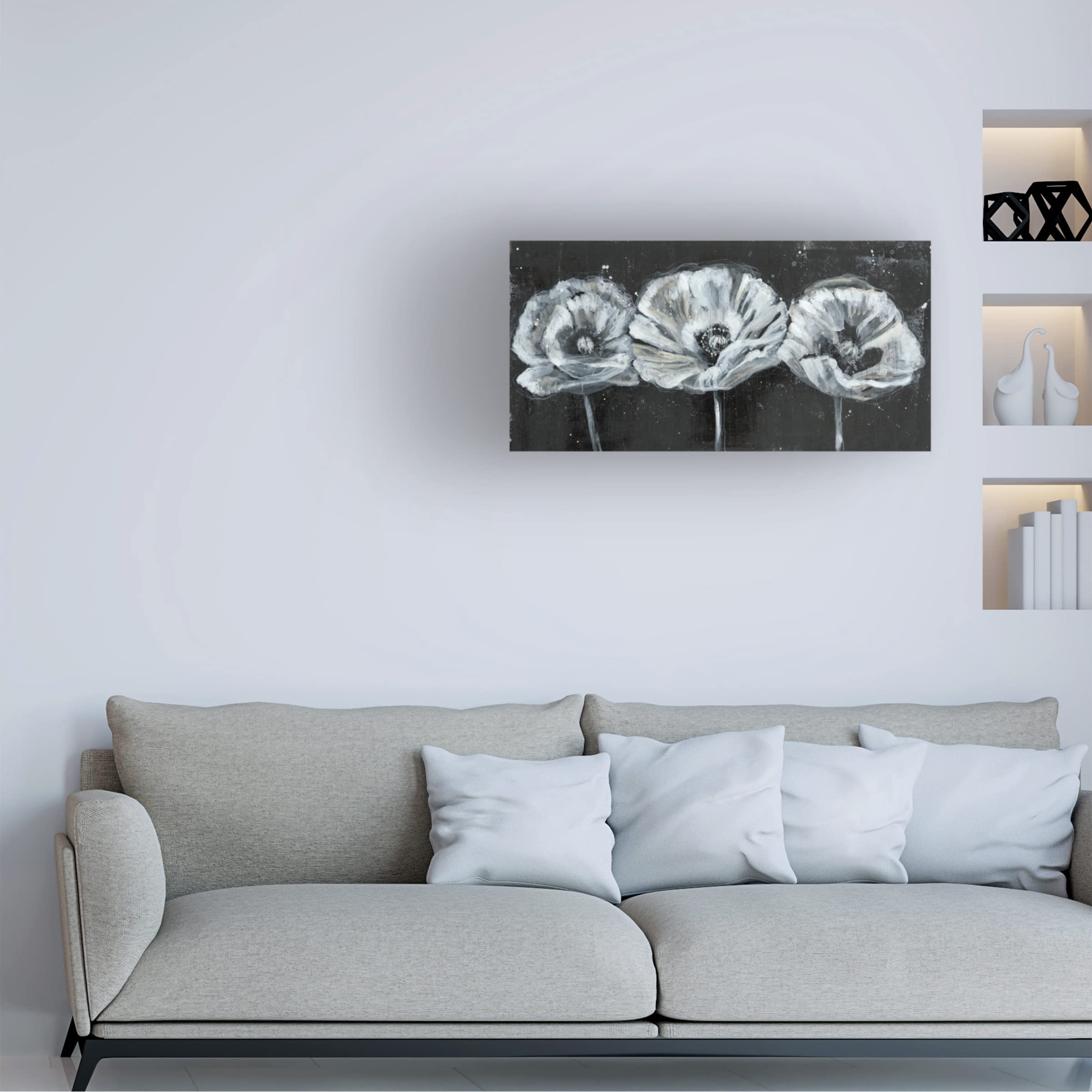 Jennifer Goldberger 'White Trio on Black II' Canvas Wall Art - Modern Abstract Painting for Living Room, Bedroom & Office Decor | Trademark Fine Art Collection
