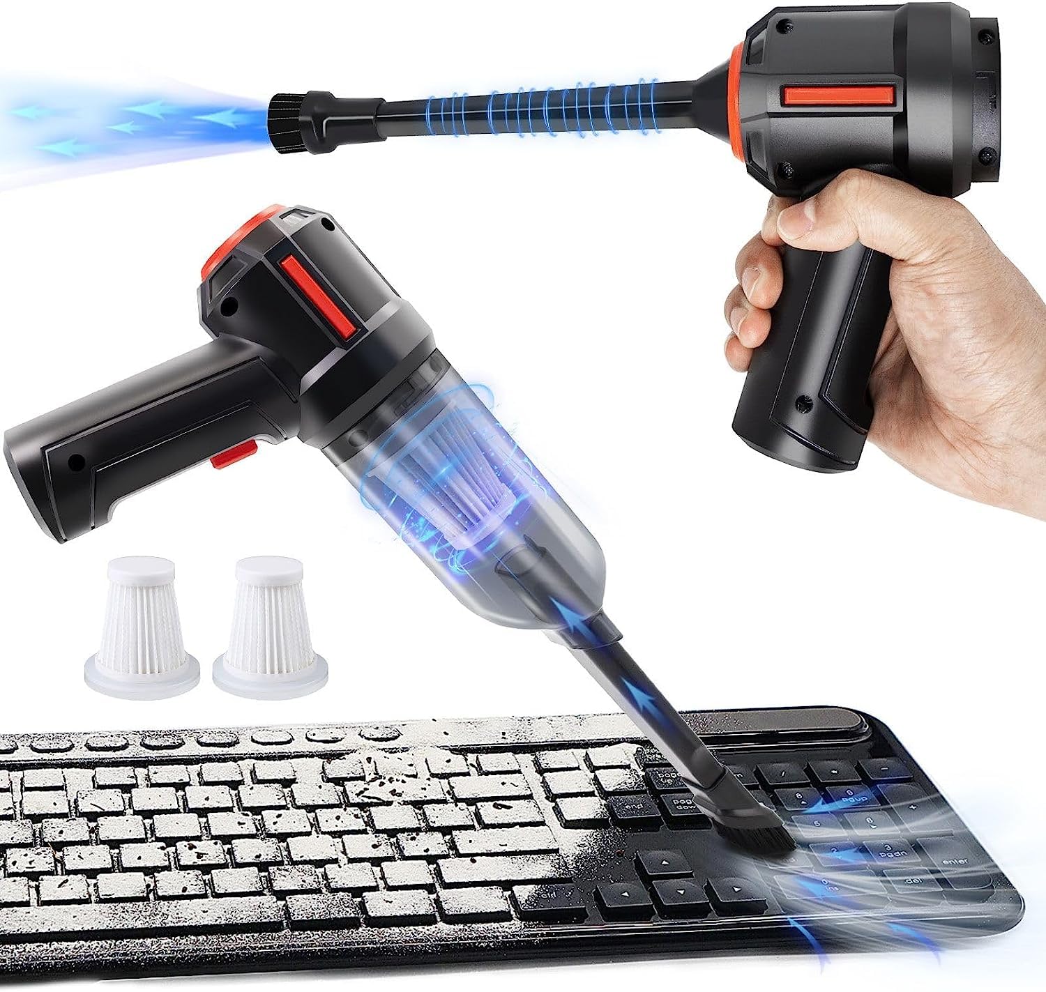 PeroBuno 3-in-1 Cordless Computer Vacuum Cleaner & Air Duster - 45000RPM Powerful Keyboard Cleaner, Energy-Efficient Compressed Air Alternative for PC, Laptop, Electronics & Office Cleaning