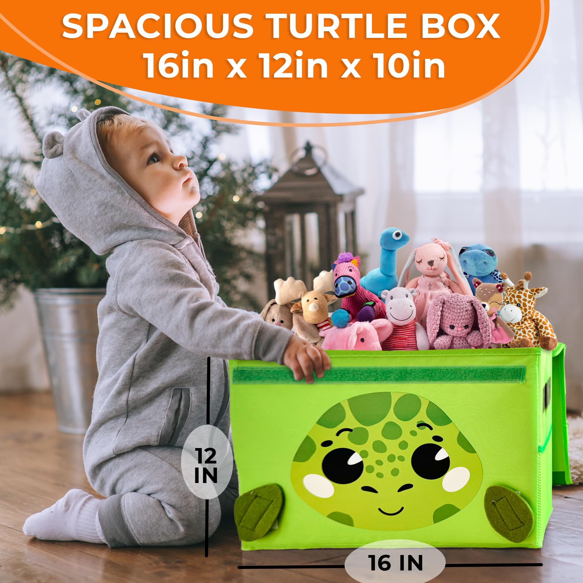 QUOKKA Kids Toy Storage Box - 16x12x10 Inch Collapsible Fabric Toy Organizer with Handles & Flip-Top Lid - Foldable Playroom Bin for Boys and Girls - Perfect for Nursery, Bedroom, and Playroom Organization