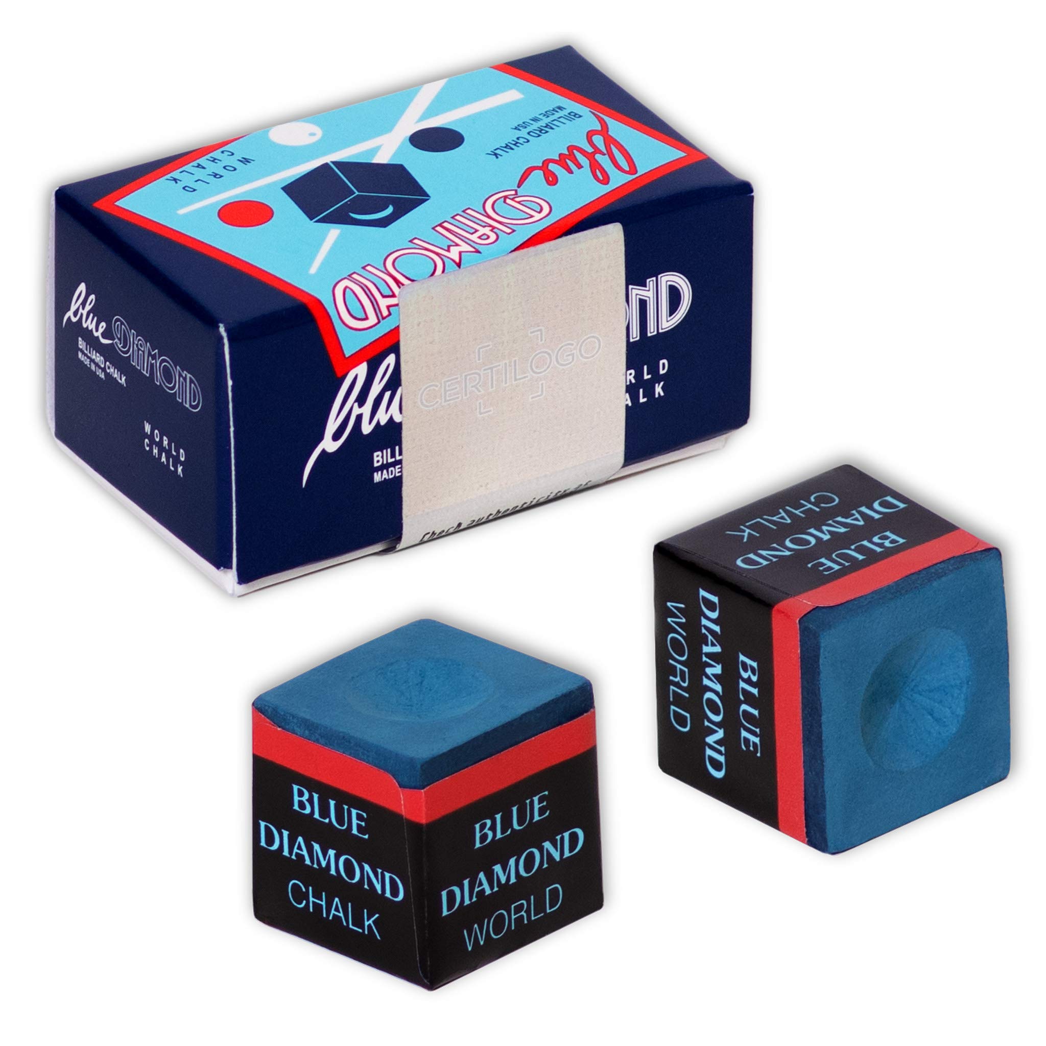 Premium Blue Diamond Billiard Chalk with Certilogo Authentication - 2 Pack for Pool, Snooker & Carom Players - Perfect for Professional Cue Tips & Smooth Shots