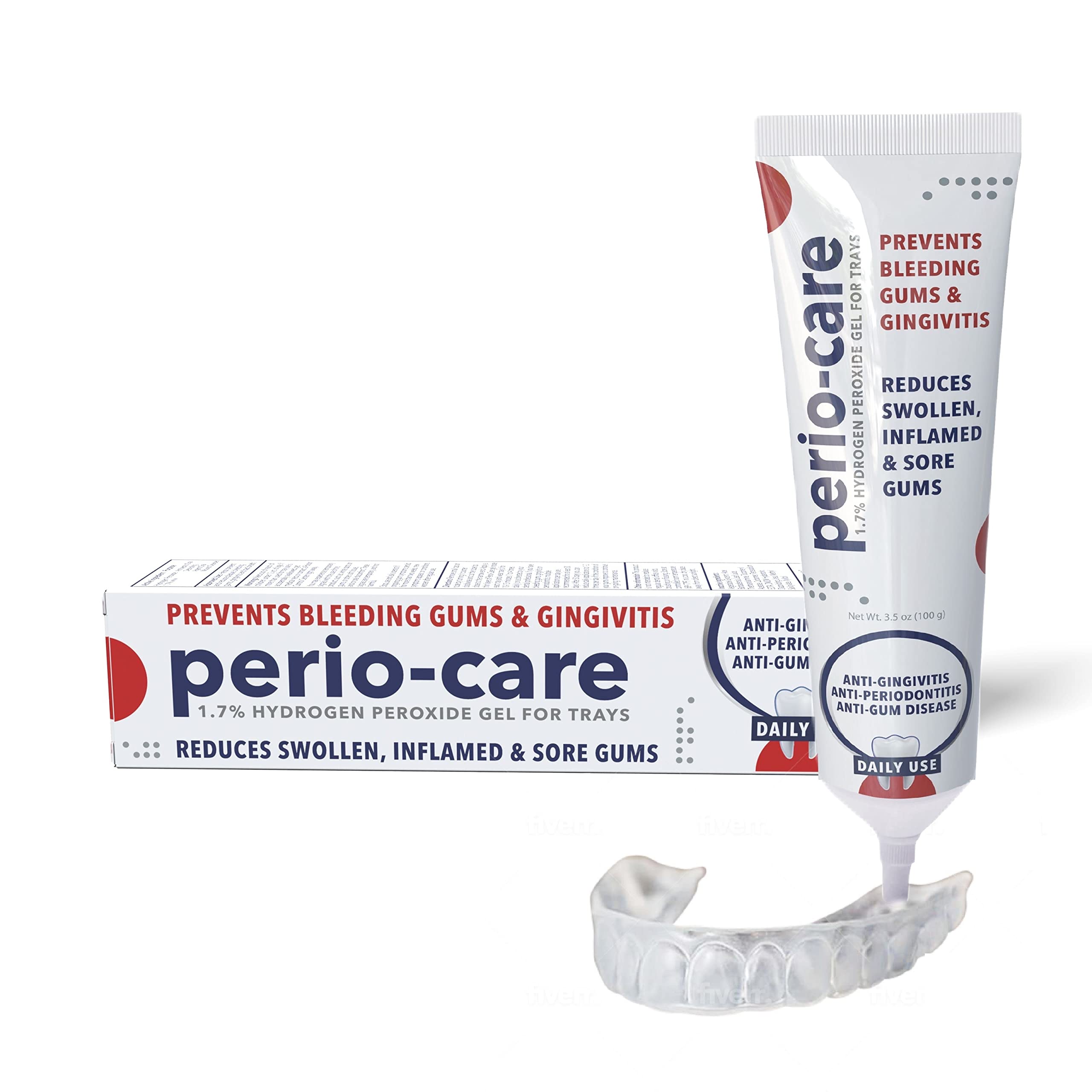 **Perio Care Gel for Dental Trays (1 Tube + 2 Trays) - 1.7% Hydrogen Peroxide Whitening & Gum Treatment - Compare to Perio Gel, Perio Protect & More - Ideal for Teeth Whitening, Gum Health & Oral Hygiene**