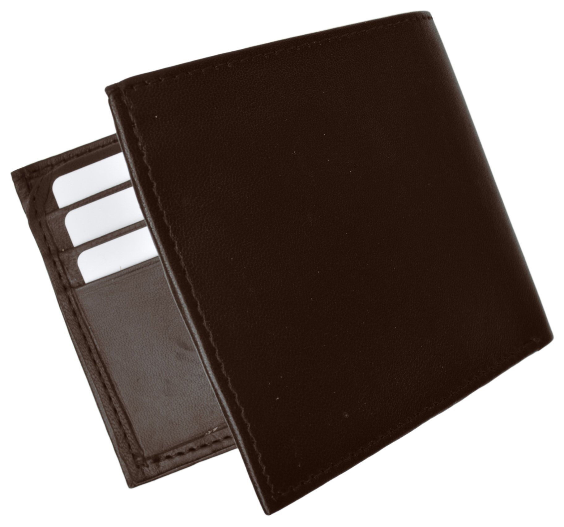Genuine Leather Men's Bi-Fold Wallet with Fixed Flip-Up ID Window - Brown | Slim RFID Blocking Wallet for Everyday Carry & Travel