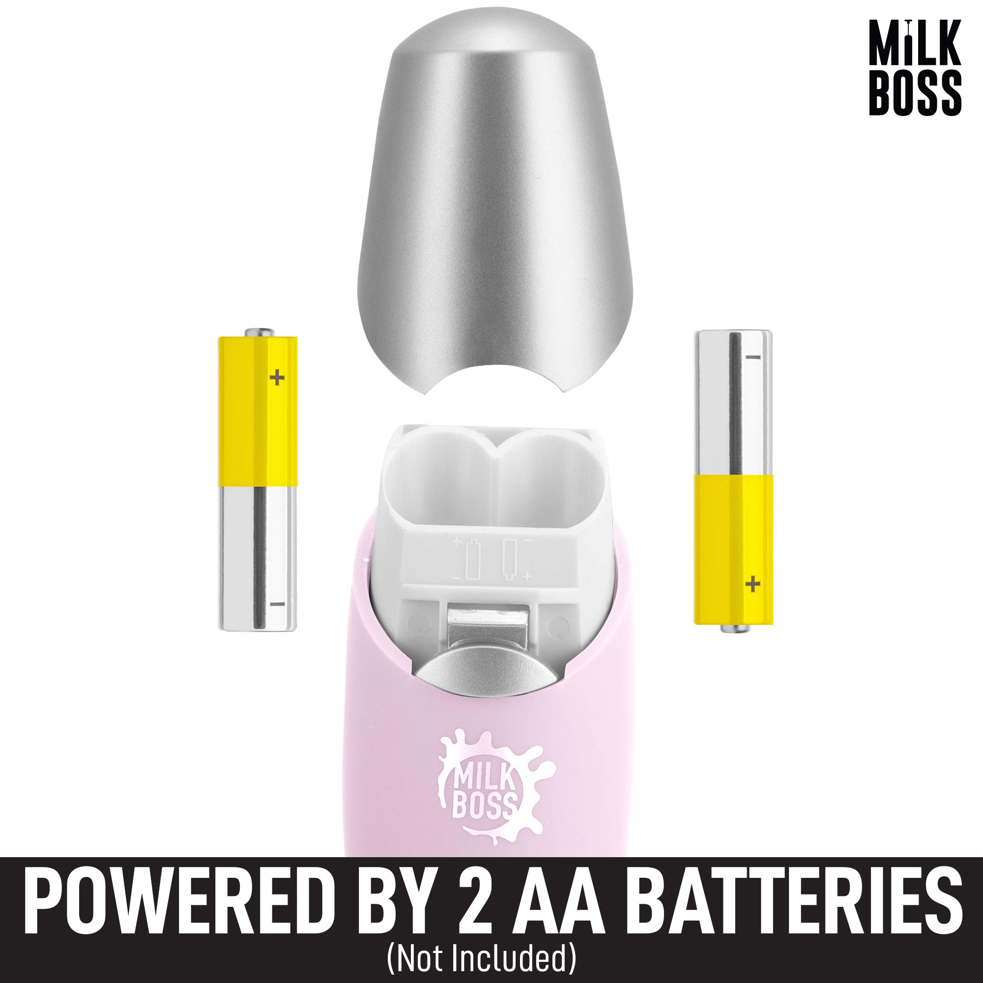Milk Boss Mighty Milk Frother - Electric Handheld Whisk Mixer for Coffee, Lattes & Matcha | Portable Foam Maker with 16-Piece Stencils | Perfect for Home, Office & Cafe Use (Pink)