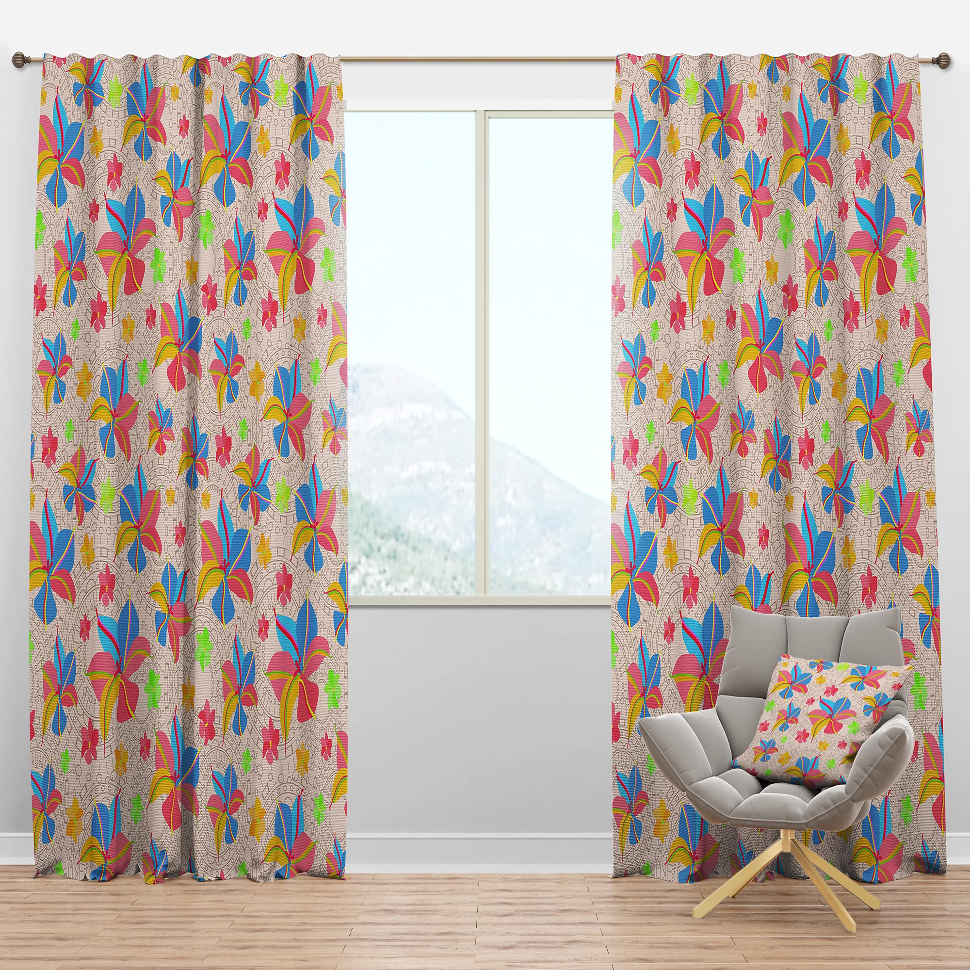 DesignQ Blackout Curtains - Retro Pink Yellow Floral Print Thermal Insulated Room Darkening Drapes - 52x120 Inch Single Panel for Bedroom & Living Room - Perfect for Home Decor, Light Blocking & Energy Saving