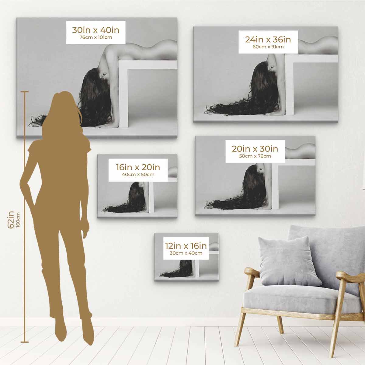 Elegant Grey Feminine Wall Art Canvas Print 0843 - Perfect for Living Room, Bedroom & Office Decor