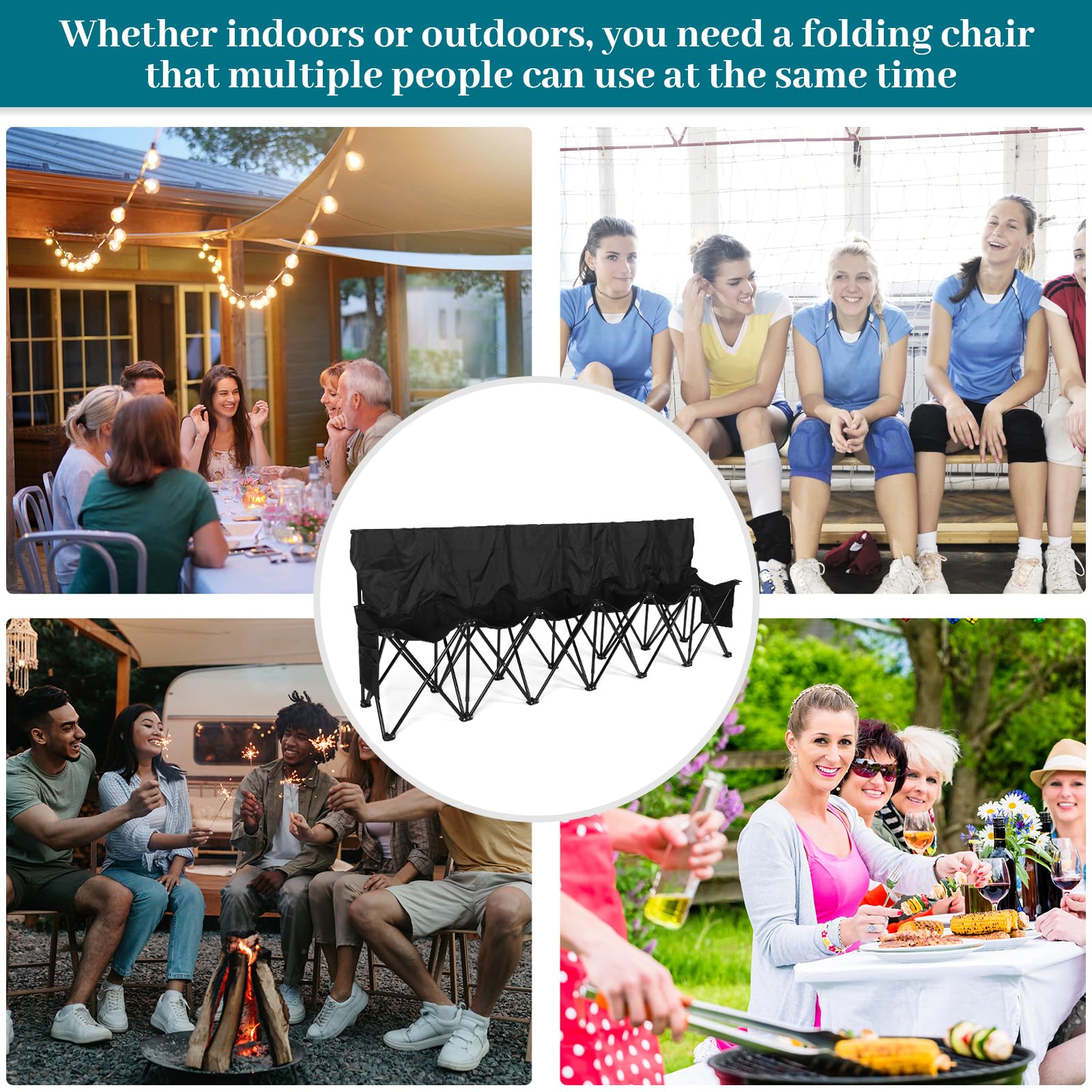 Kigley 6-Seat Folding Soccer Bench Chair - Portable Team Sports Sideline Bench for Football, Camping, Travel & Outdoor Events - Includes Storage Bag - Perfect for Sideline Seating, Sports Games & Picnics