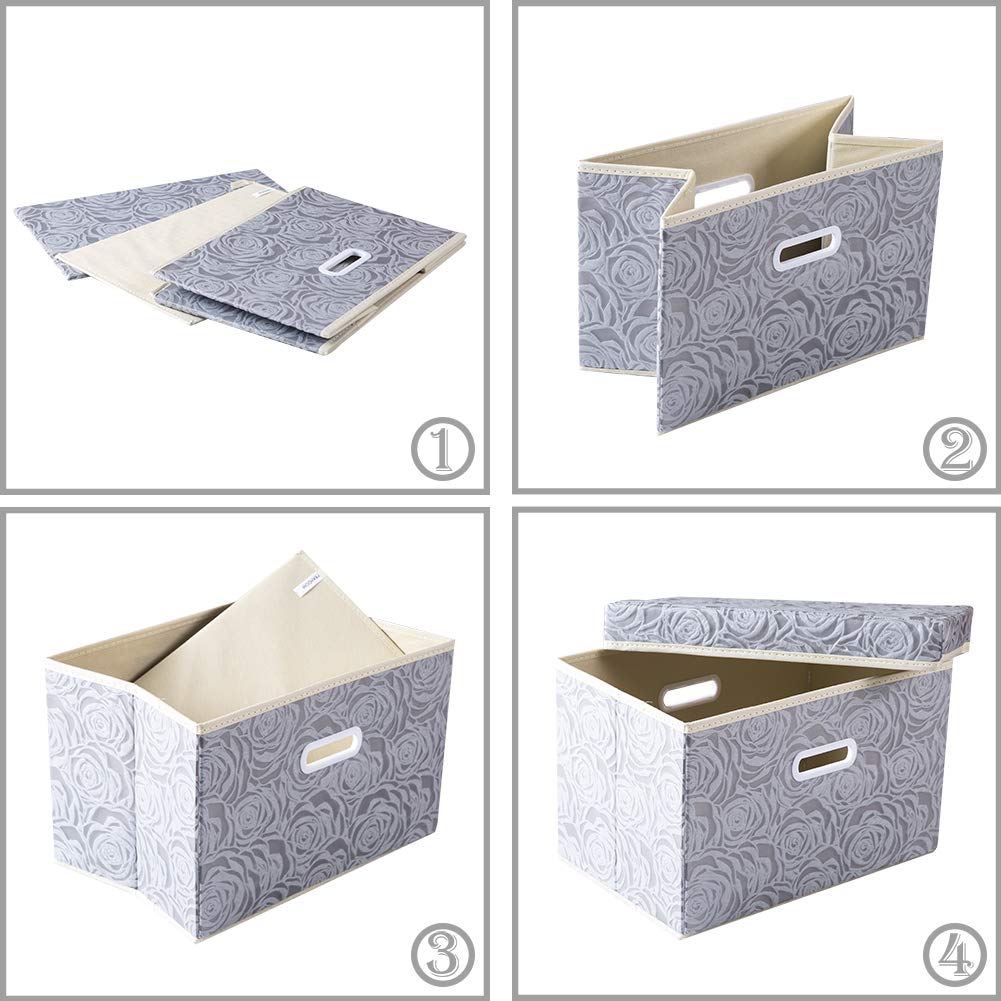 PRANDOM 5-Pack Foldable Fabric Storage Bins with Lids & Handles - 14.9x9.8x9.8 Inch Decorative Organizer Boxes for Bedroom, Closet & Living Room - Perfect for Clothes, Toys & Home Organization