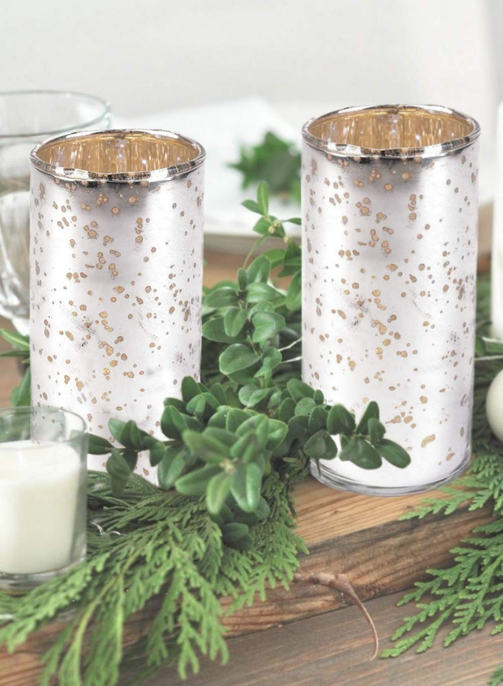 Set of 6 Antique Silver Cylinder Vases - Handcrafted Mercury Glass Centerpiece Vases for Weddings, Parties & Home Decor - 4