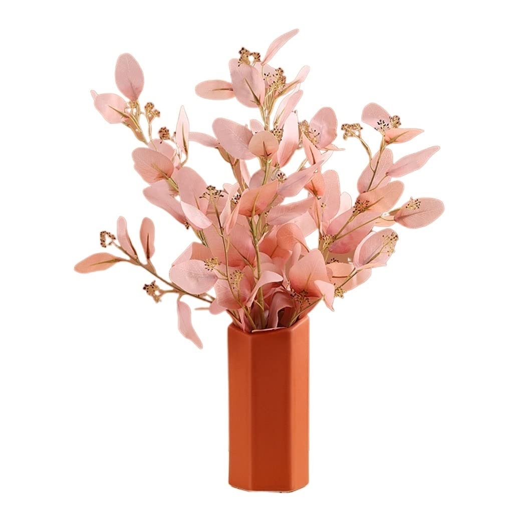 Artificial Silk Eucalyptus Bouquet - Pink Fake Flower Arrangement for Home Decor, Wedding Centerpieces, and Office Desk Decorations