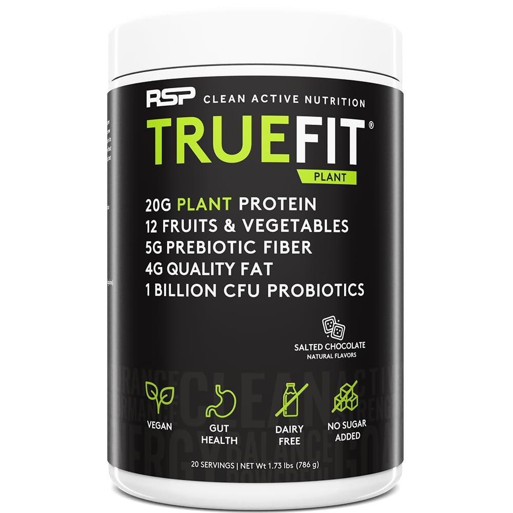 RSP TrueFit Vegan Protein Powder - Plant Based Meal Replacement Shake with Organic Fruits & Veggies, Fiber & Probiotics | Gluten Free, Dairy Free | Perfect for Post-Workout Recovery & Healthy Weight Management