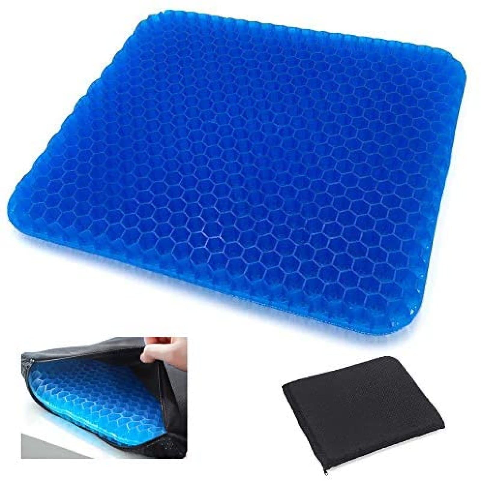 **Gel Seat Cushion for Office Chair - Honeycomb Cooling & Sweatproof Coccyx Support Cushion - Relieves Tailbone Pain for Long Sitting - Comfortable Blue Gel Cushion for Desk Chair, Car Seat, Wheelchair (Great for Work, Driving & Home Use)**