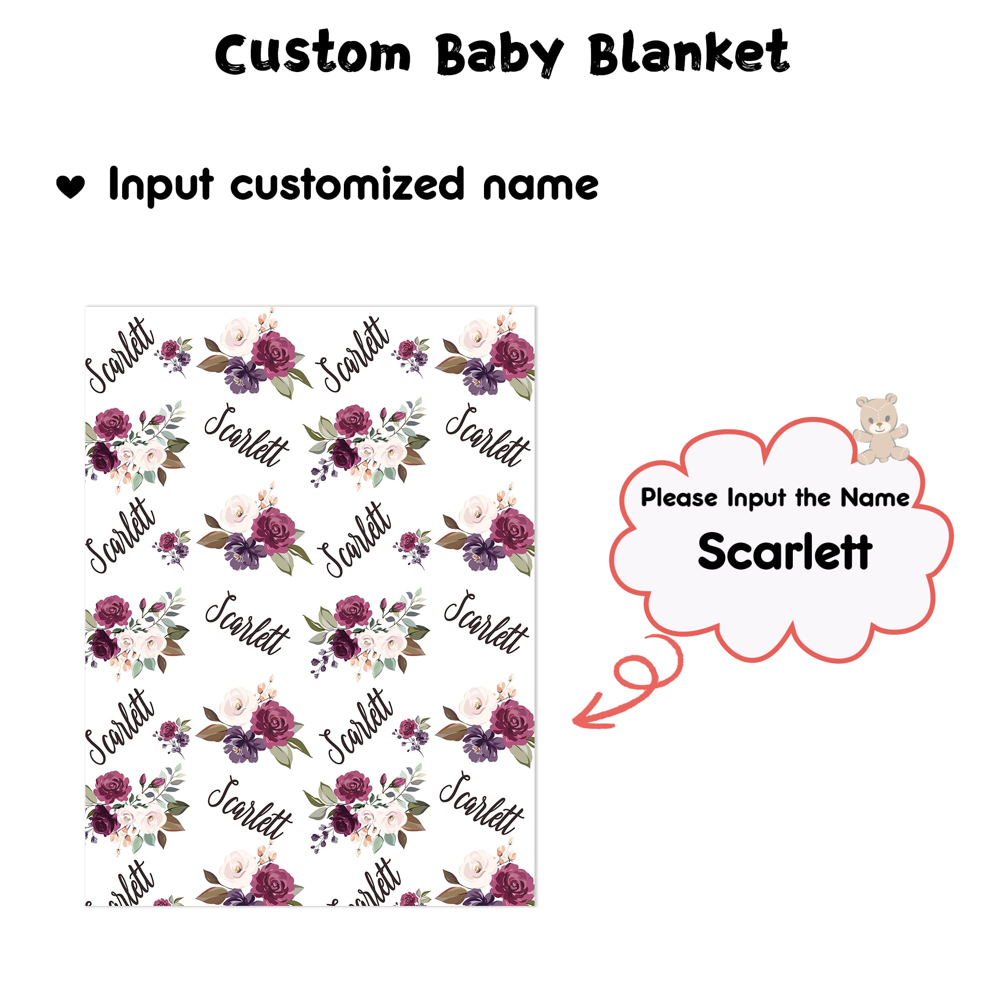 Personalized Baby Blanket with Name - Custom Embroidered Soft Blanket for Newborns, Infants & Toddlers - Perfect Baby Shower Gift, Nursery Essential & Name Reveal Keepsake - Ideal for Crib, Stroller & Snuggling
