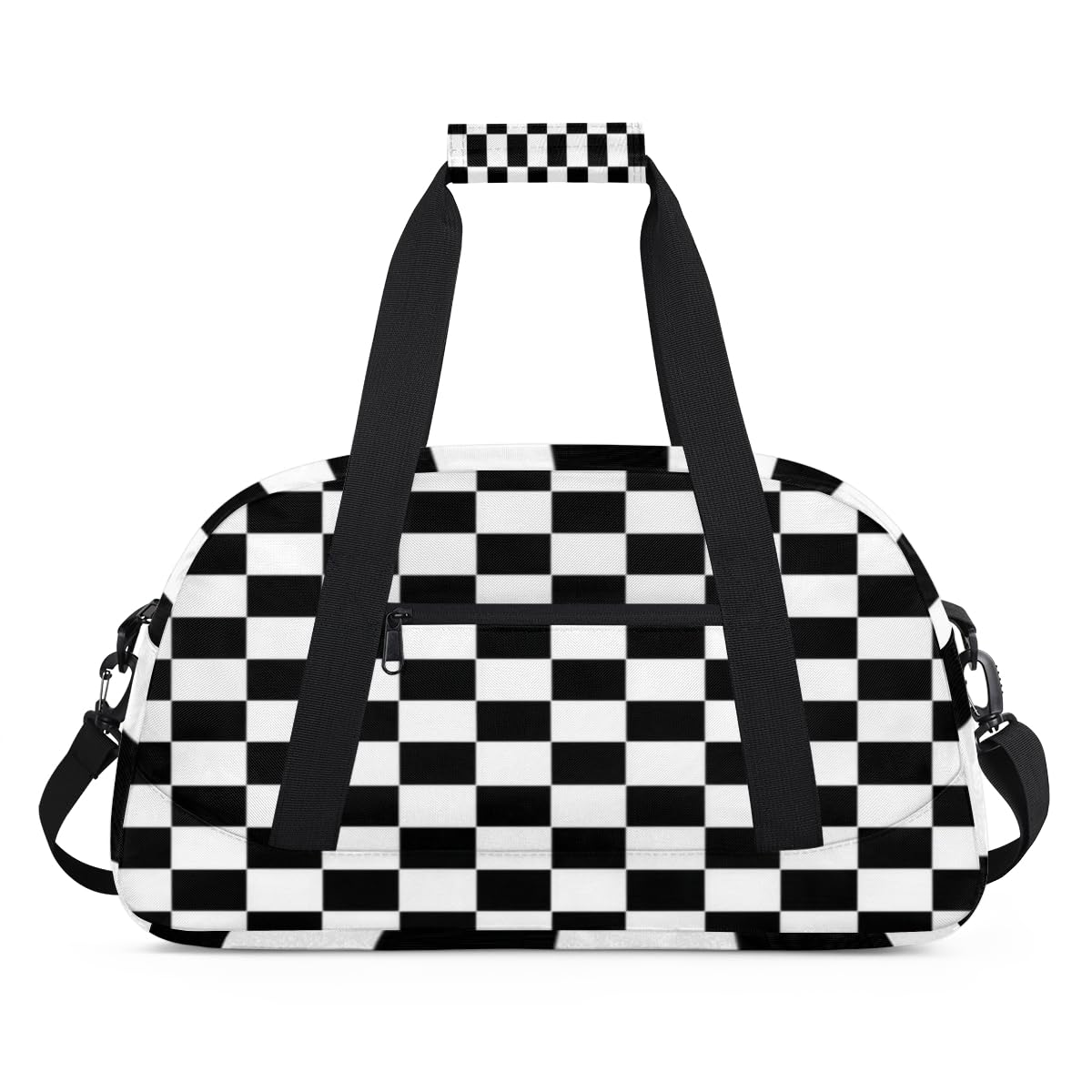 Kids Overnight Duffel Bag - Waterproof Checkered Black Travel & Gym Bag for Boys - Portable Carry-On Weekender for Sleepovers, Sports & Workouts | Perfect for School Trips, Weekend Getaways & Sports Practice