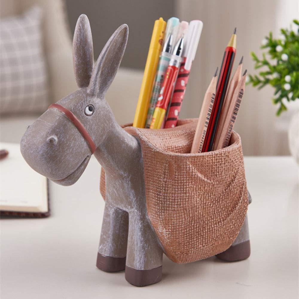 KXA Creative Cute Donkey Pen Holder & Vase - Unique Resin Animal Sculpture for Desktop Decor | Perfect Gift for Home, Office, Living Room & Bedroom | Ideal for Organizing Pens, Holding Flowers & Adding Artistic Touch