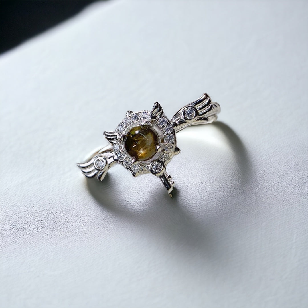 18K Gold Angel Wings Black Star Sapphire Ring for Women - Elegant Jewelry Gift for Birthday, Anniversary & Valentine's Day | NS2407