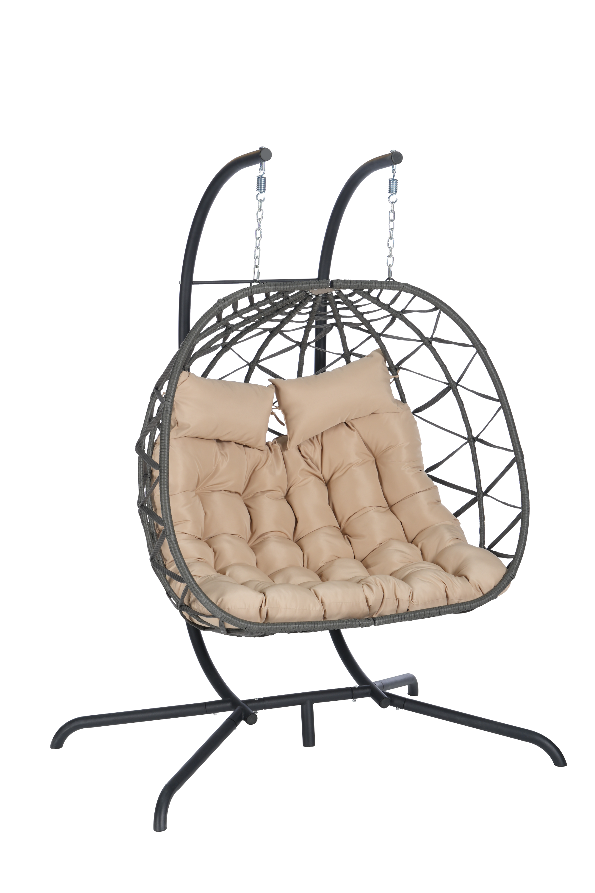 Double Egg Chair with Stand - Hanging Indoor/Outdoor Wicker Rattan Swing Chair with UV-Resistant Cushions (600 lb Capacity) - Perfect for Bedroom, Balcony, Patio & Garden Relaxation