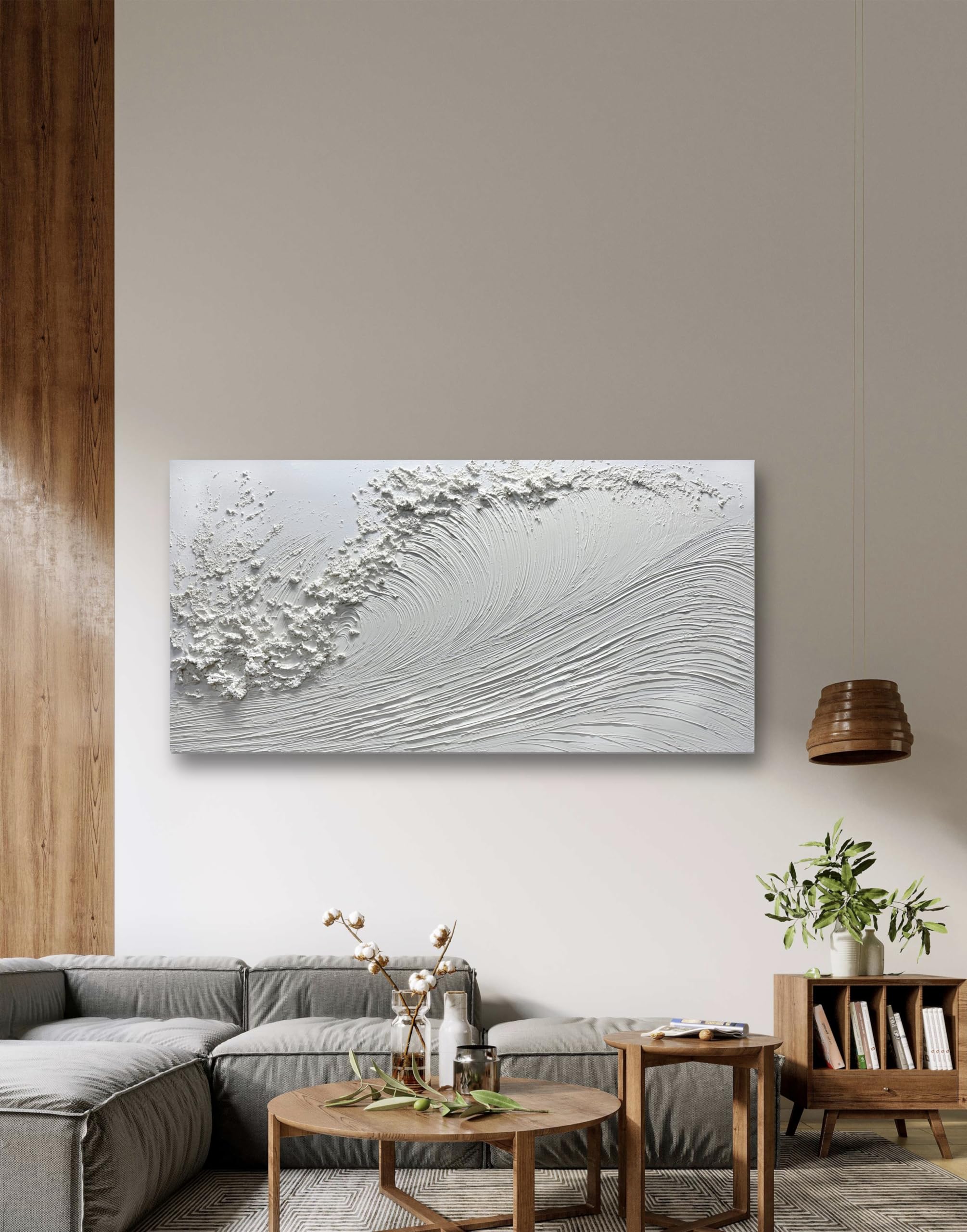 Yika Art Hand-Painted Abstract Ocean Wave Oil Painting on Canvas - Modern Thick Texture Wall Decor 24x48 inches - Perfect for Living Room, Bedroom & Office Decor
