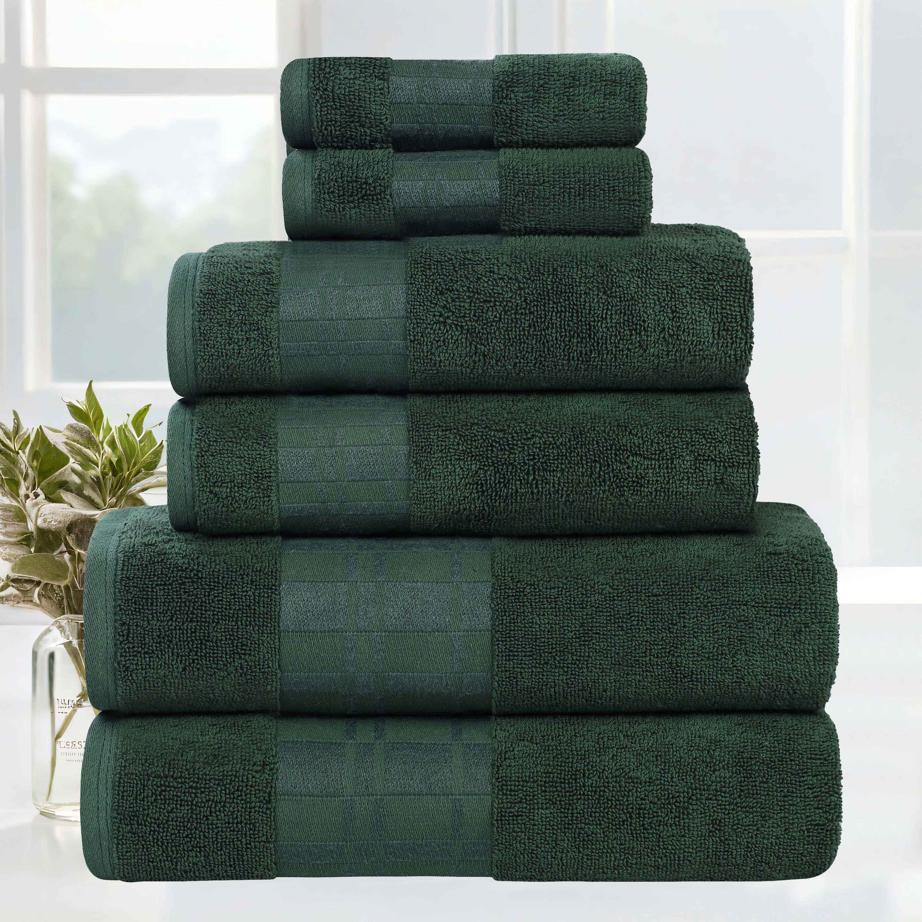 Larissa Cotton Geometric Embroidered Border 6-Piece Bath Towel Set | Soft & Absorbent Luxury Towels for Bathroom, Spa & Guest Use