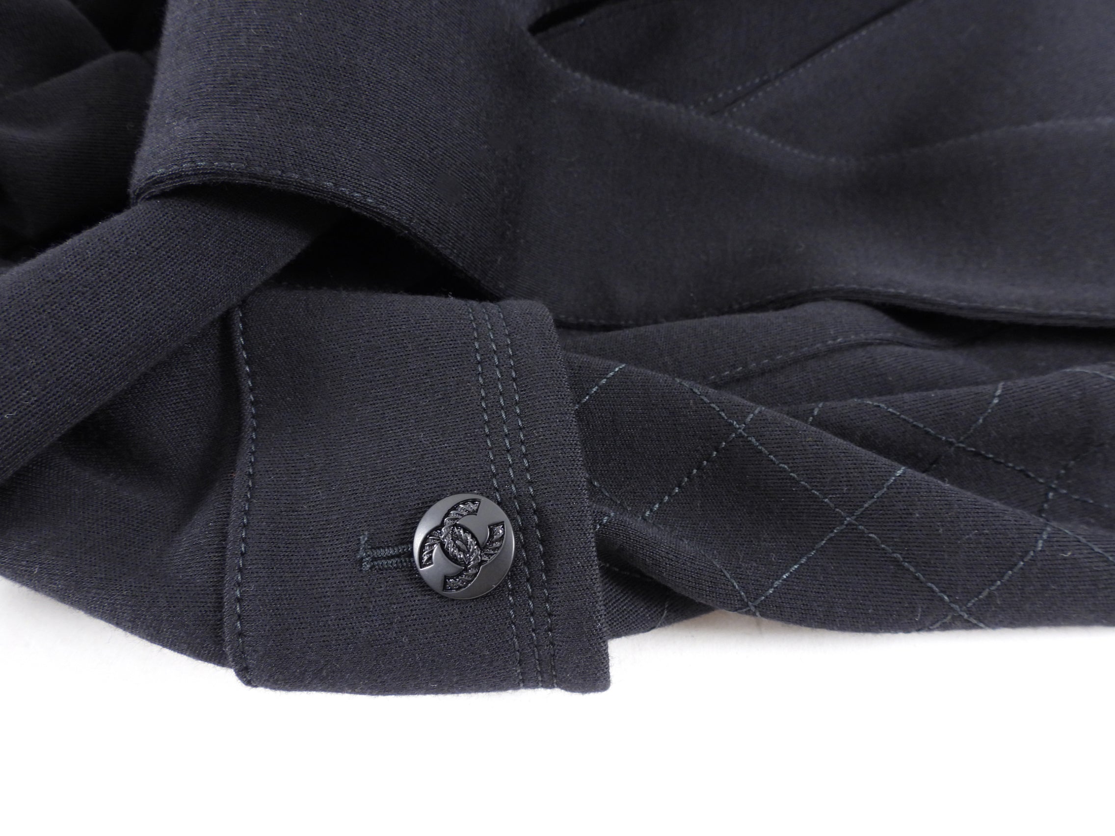 Chanel 11A Black Wool Knit Jersey Belted Trench Coat for Women - Size FR40 / US 8 (Medium) - Perfect for Office Wear, Fall Fashion & Luxury Outerwear