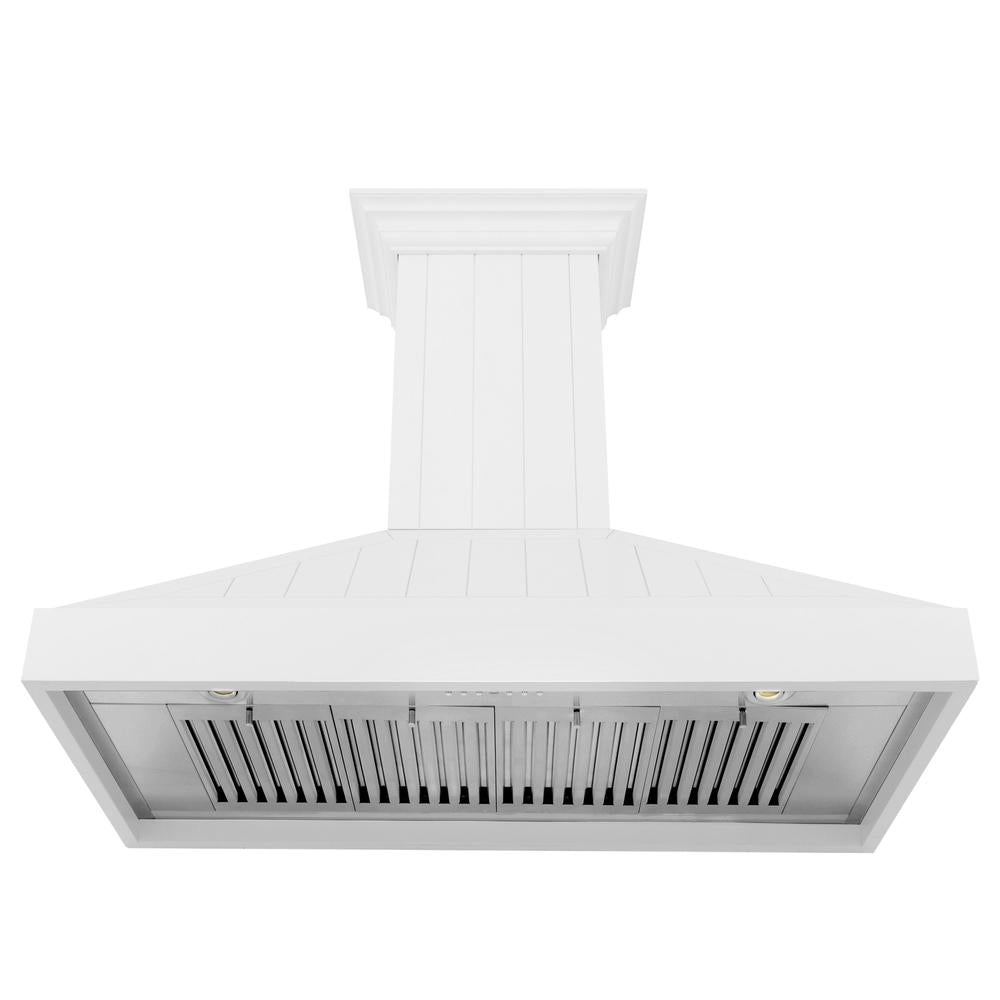 ZLINE 48 Inch Wooden Wall Mount Range Hood - Shiplap Bright White Finish (KPWW 48) | Modern Kitchen Ventilation for Home Cooking & Baking